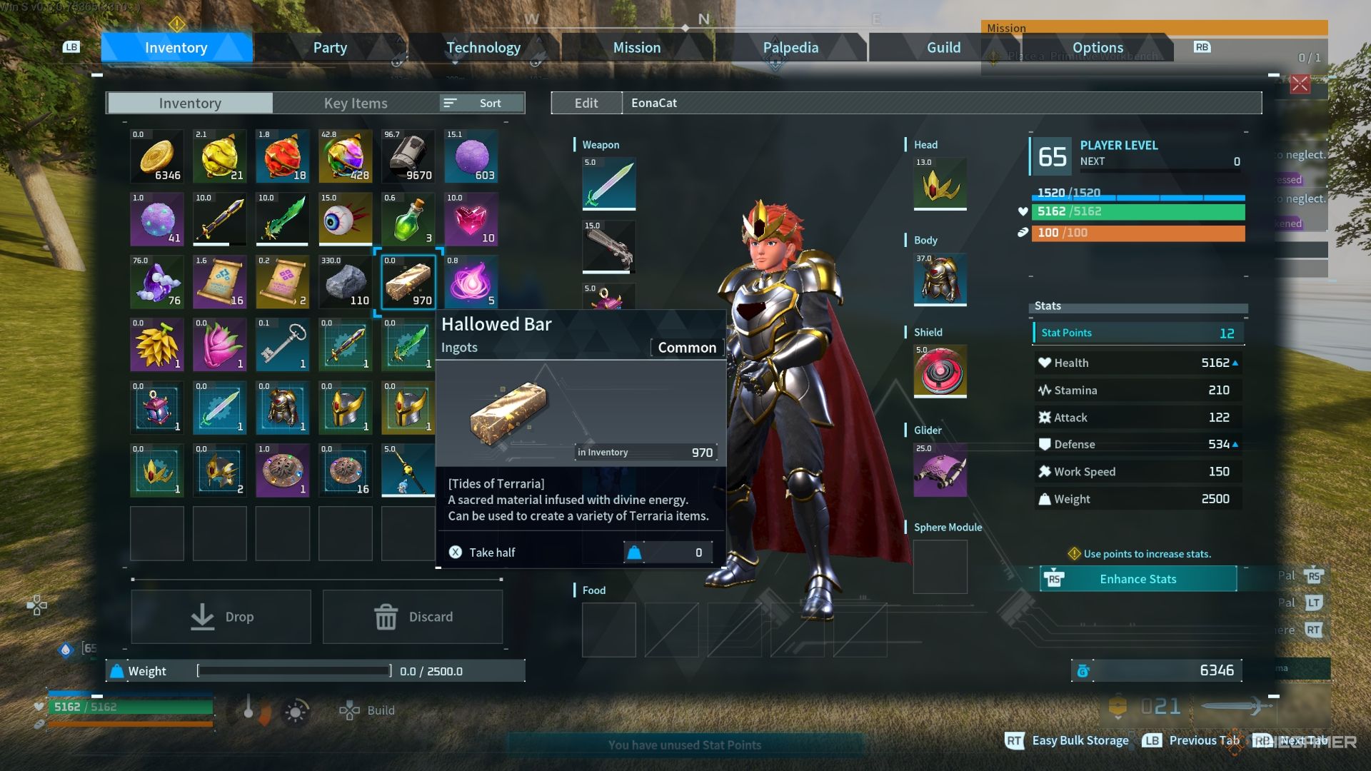 Hallowed Bar item in the player inventory - Palworld