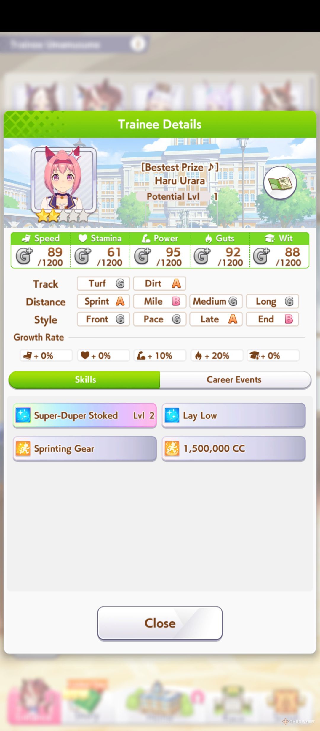 Haru Urara overview is shown in Umamusume Pretty Derby.