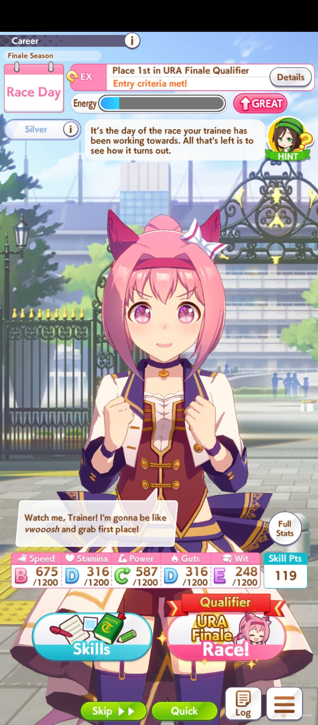 Haru Urara training menu is shown in Umamusume Pretty Derby.