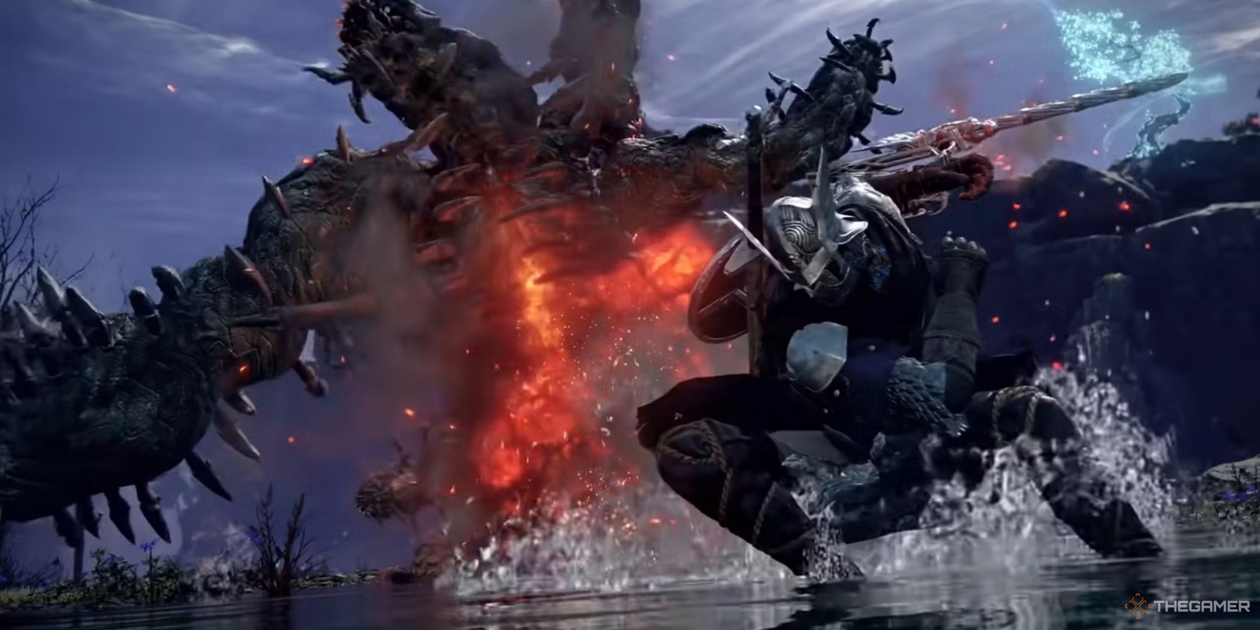 Wylder squaring off against the Centipede Demon in Elden Ring Nightreign.
