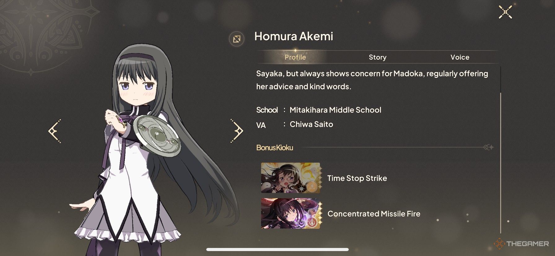 Homura Akemi's page in Madoka Magica Magia Exedra
