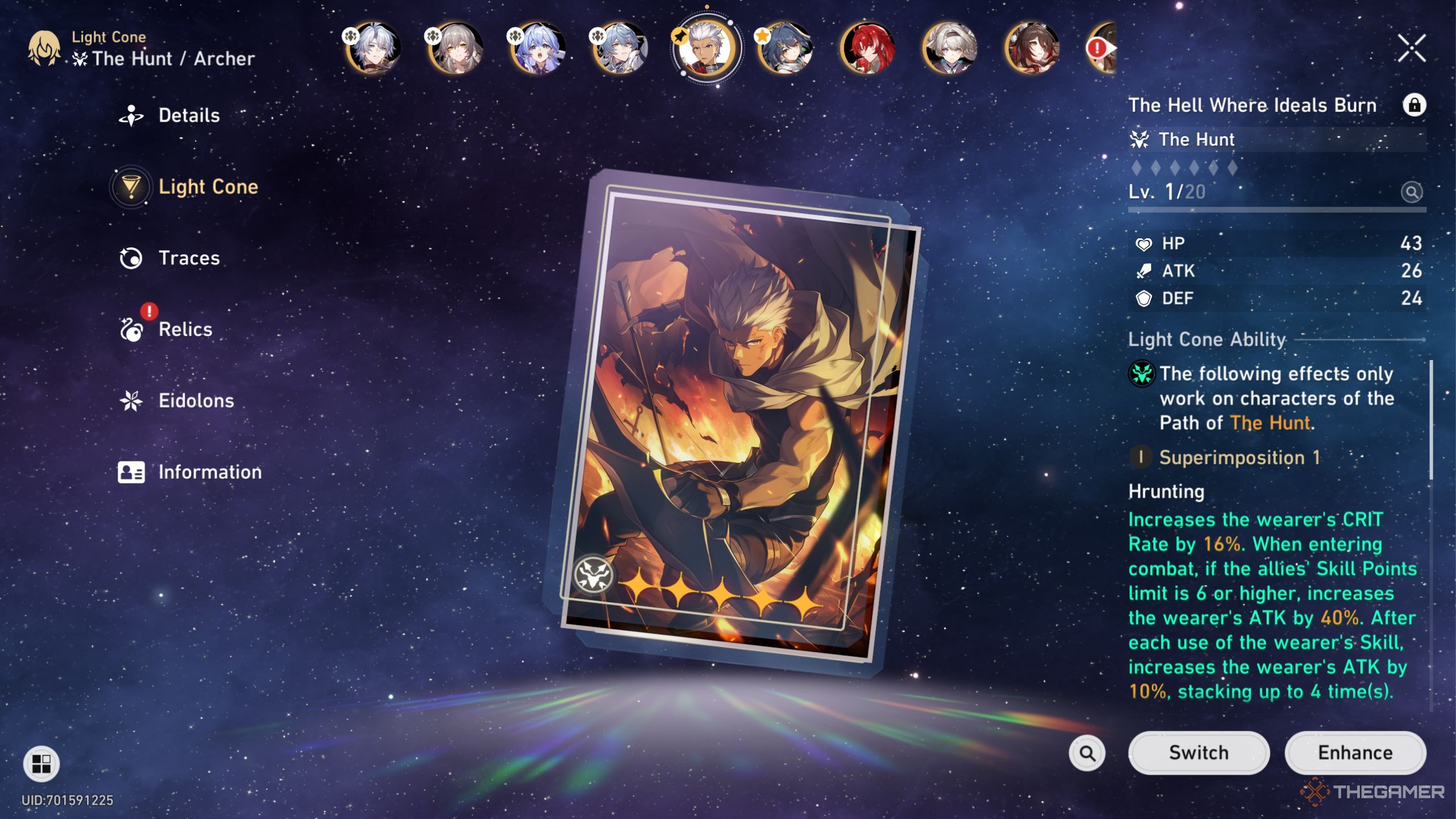 Honkai Star Rail Archer light cone screen.