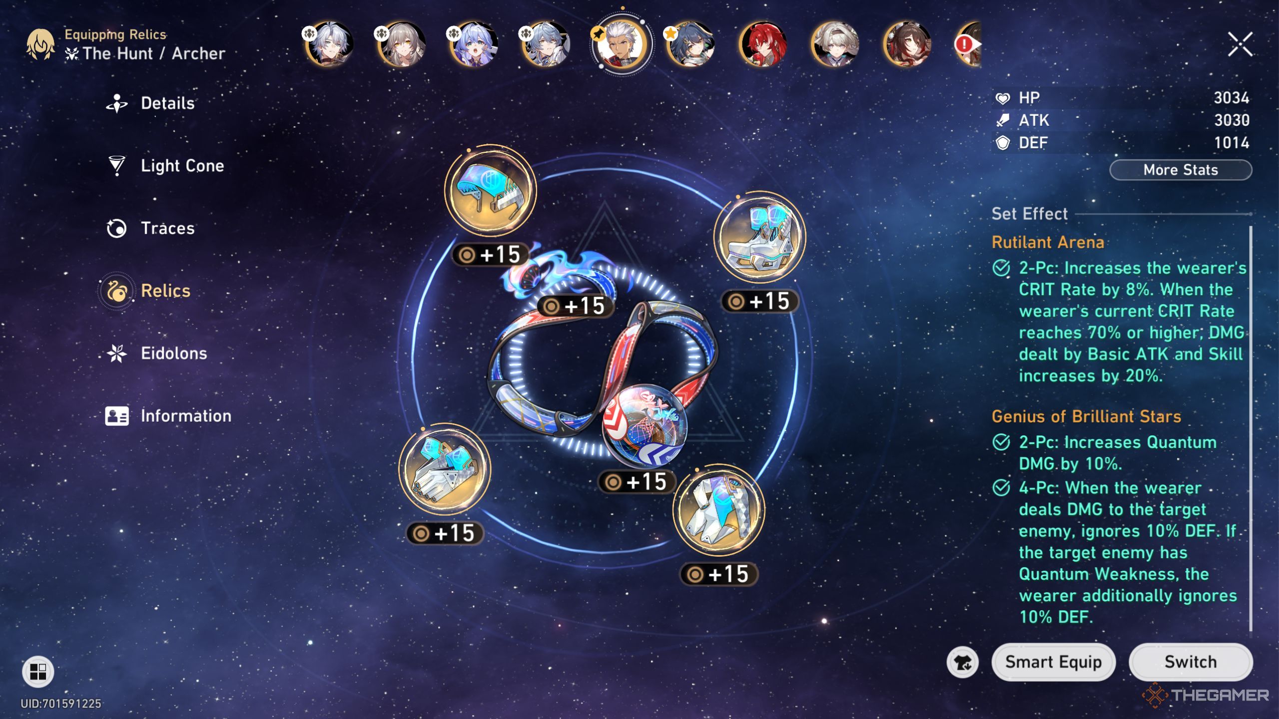 Honkai Star Rail Archer relic screen.