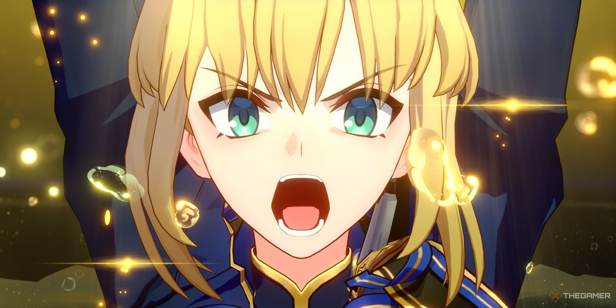 Honkai Star Rail Saber performing the Excalibur attack Ultimate.