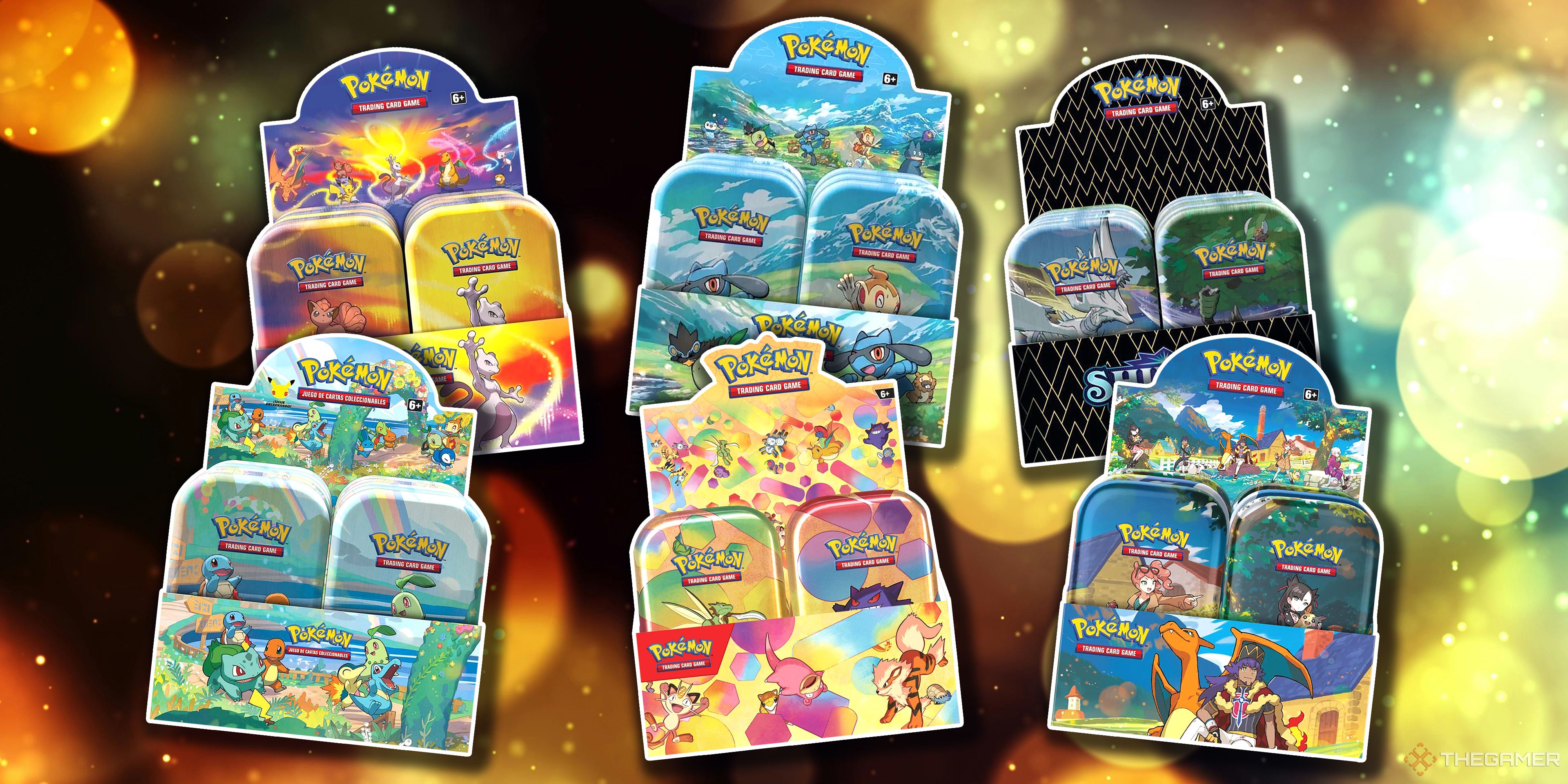 A collage of Mini Tin Displays from the Pokemon TCG.