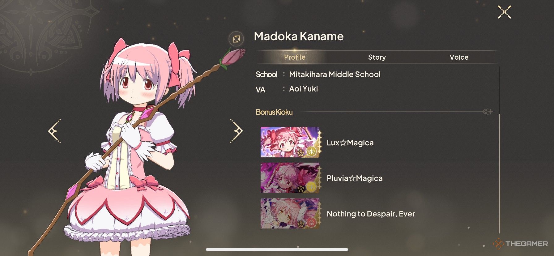 Madoka Kaname with three forms in Madoka Magica Magia Exedra.