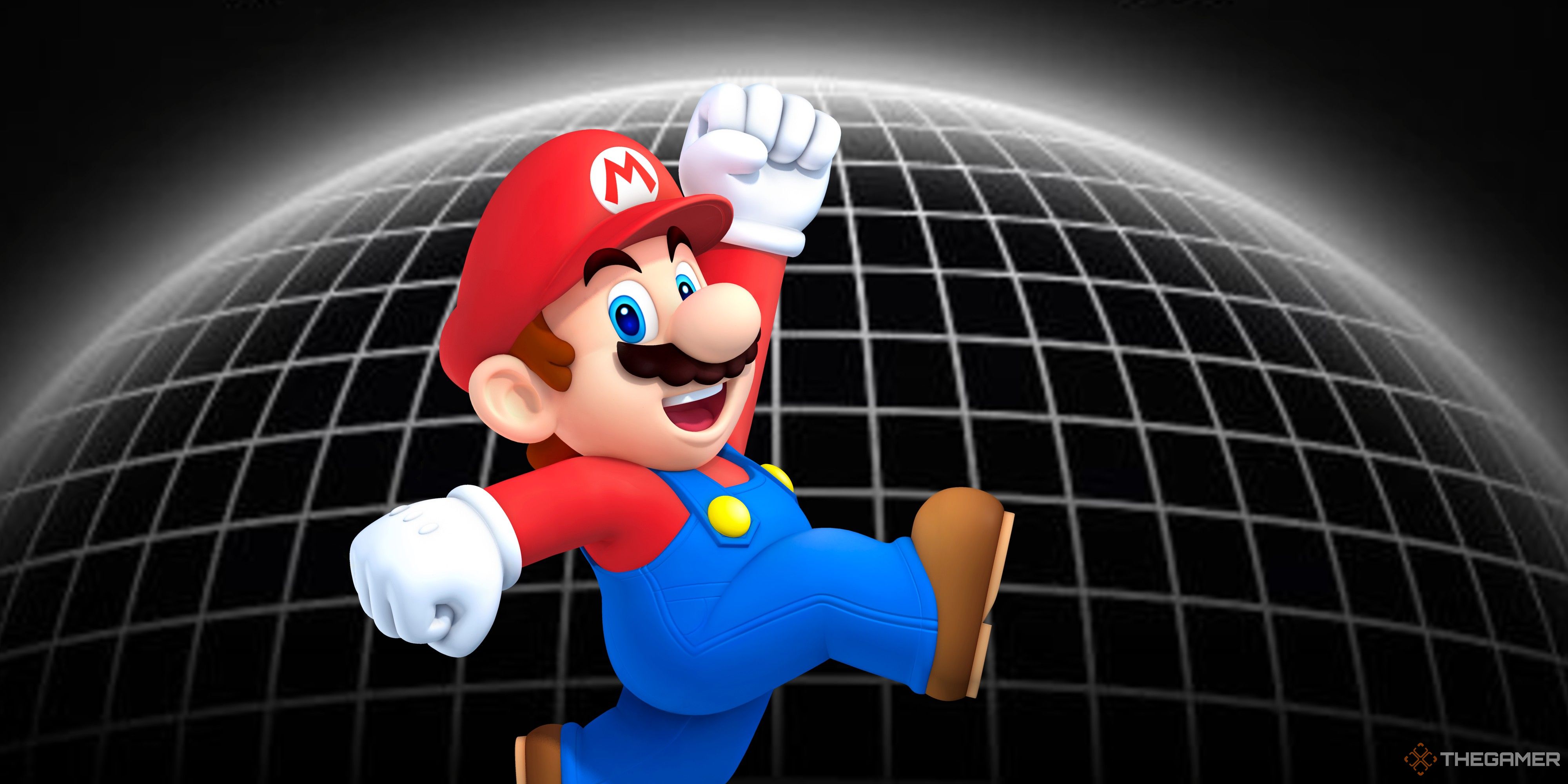 mario in front of the nso playtest globe.