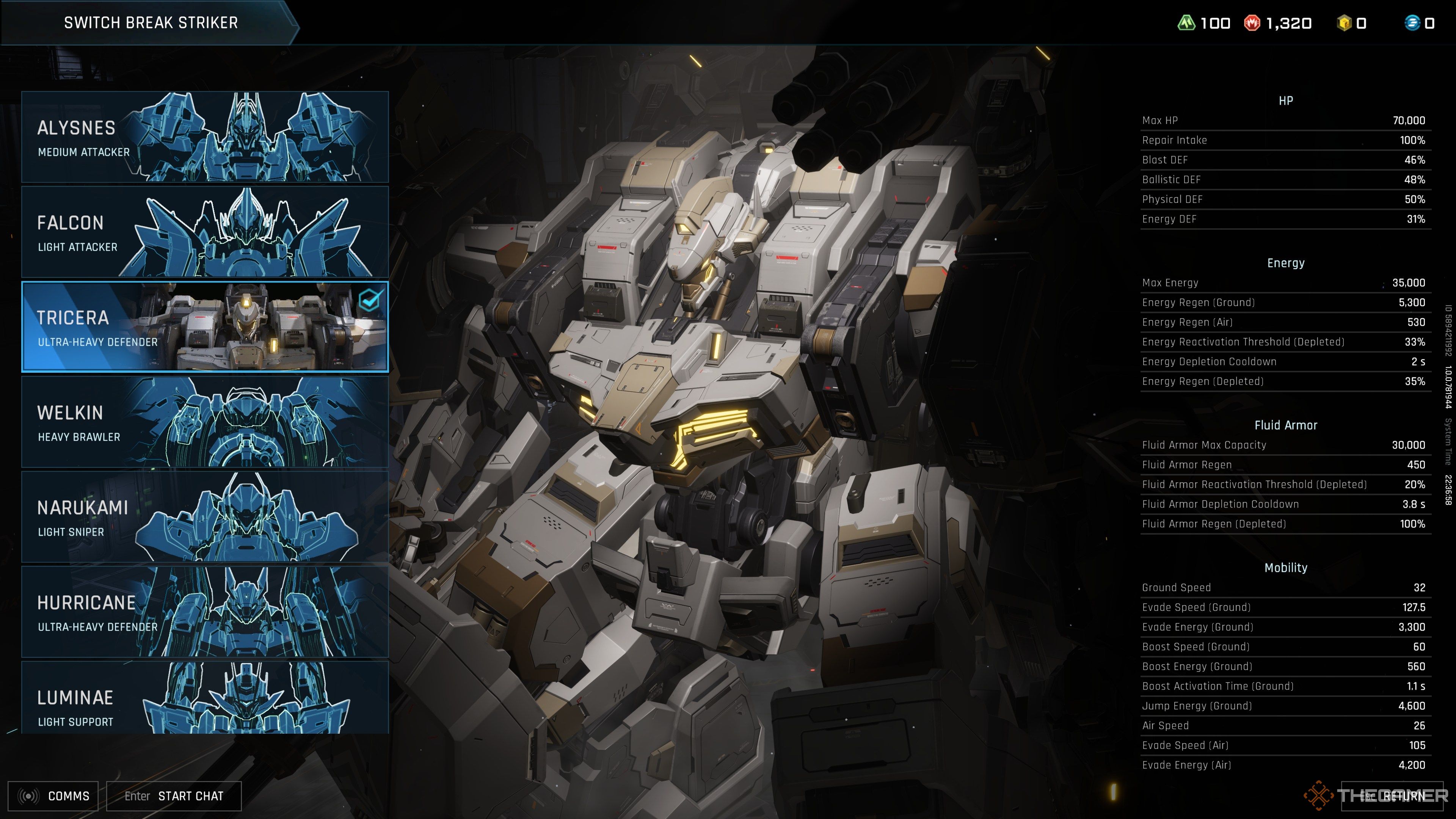 Mecha Break Tricera Stats