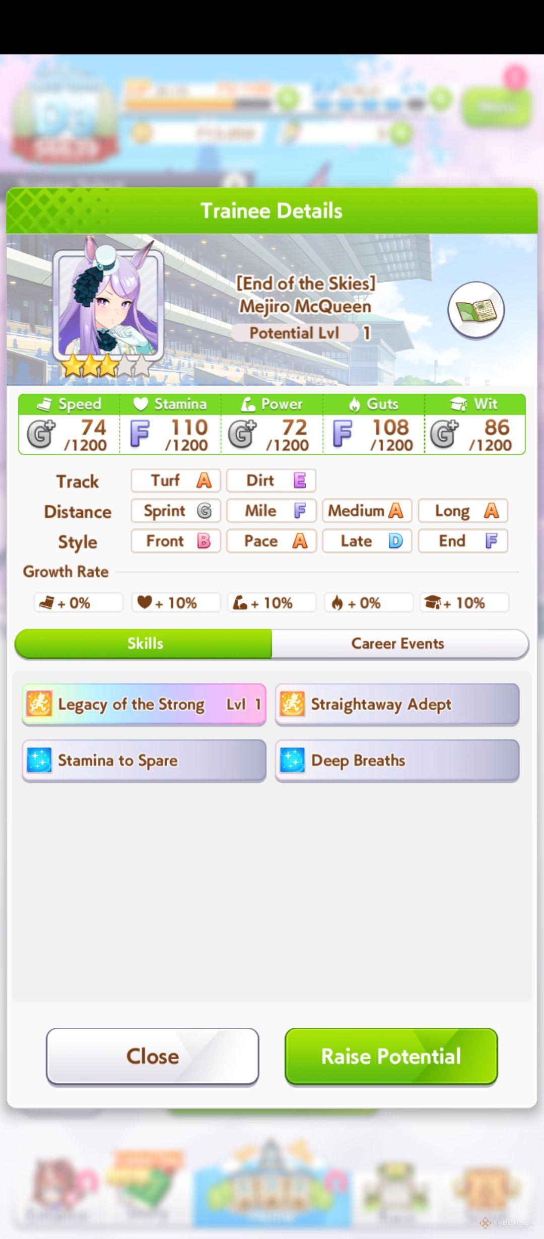 Mejiro McQueen End of the Skies overview is shown in Umamusume Pretty Derby.