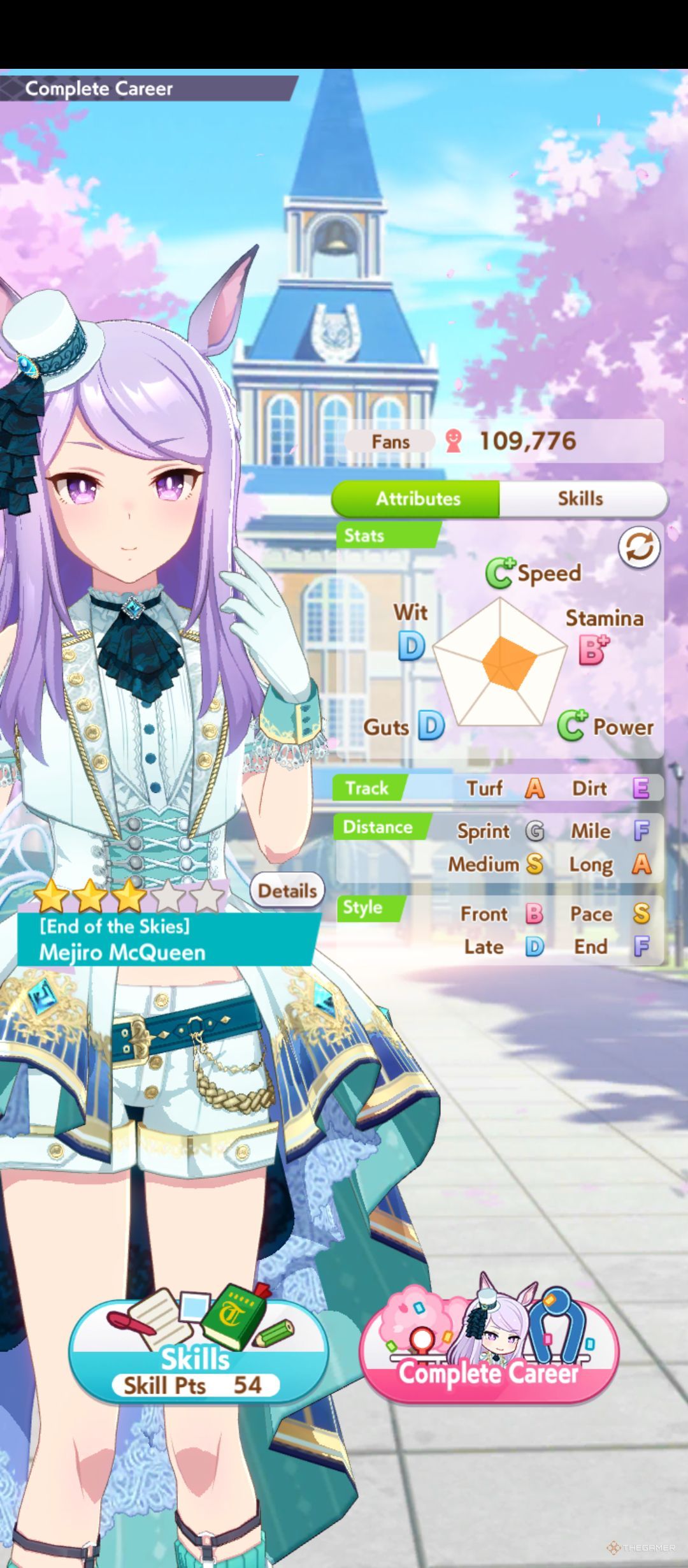 Mejiro McQueen End of the Skies stats are shown in Umamusume Pretty Derby.-1
