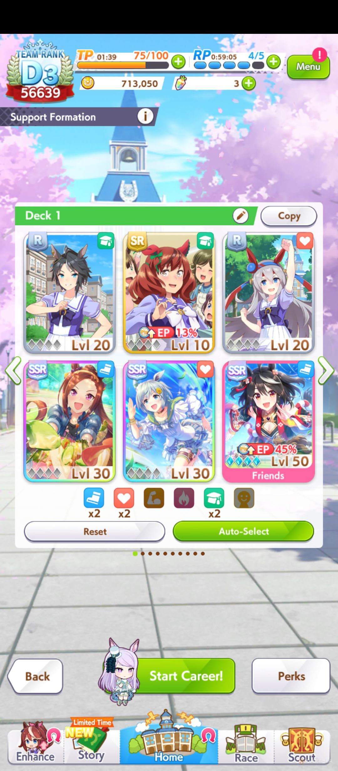 Mejiro McQueen End of the Skies support cards are  shown in Umamusume Pretty Derby.