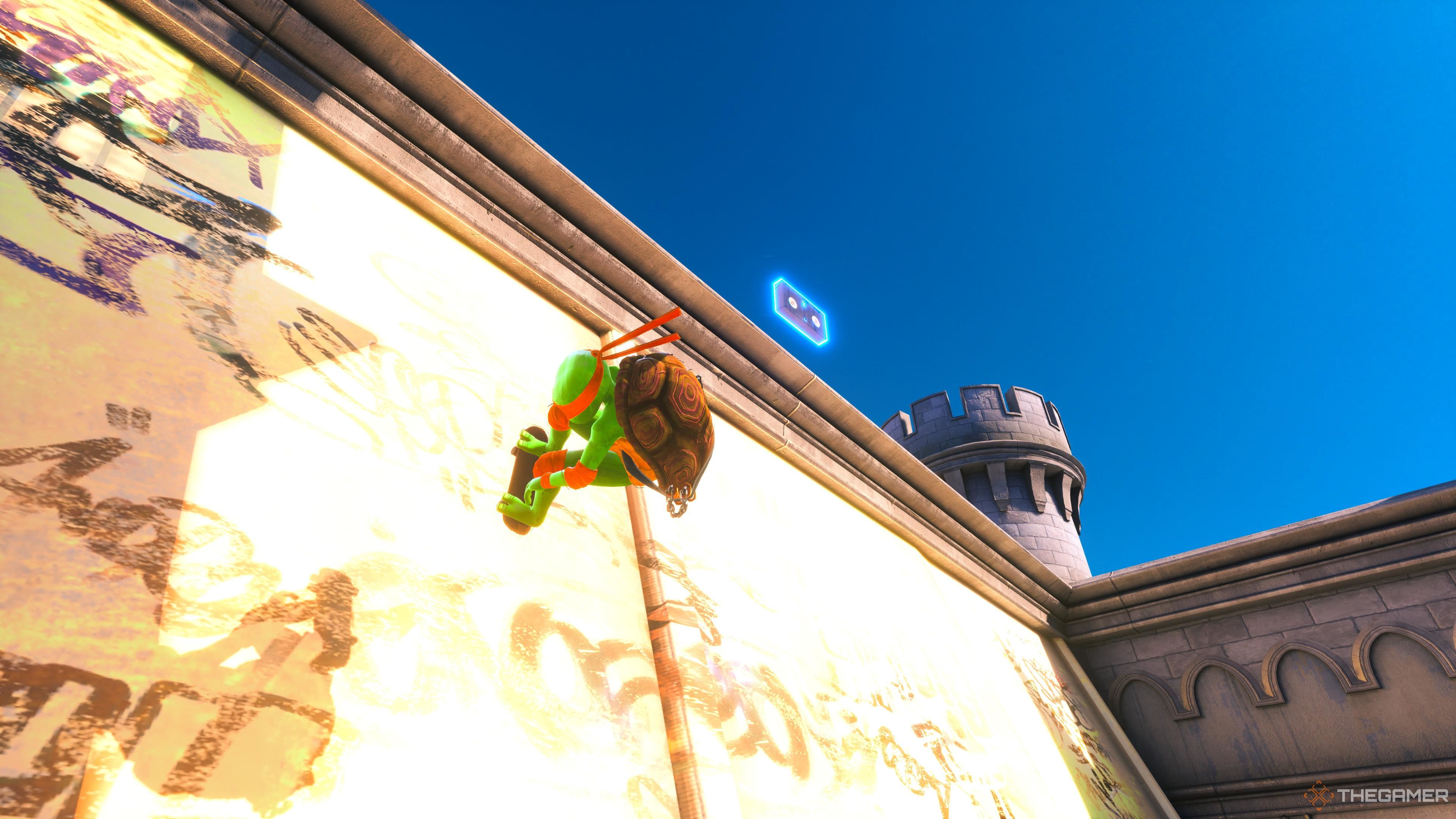 Michelangelo skating up to the secret tape on the Waterpark stage in Tony Hawk's Pro Skater 3 + 4.