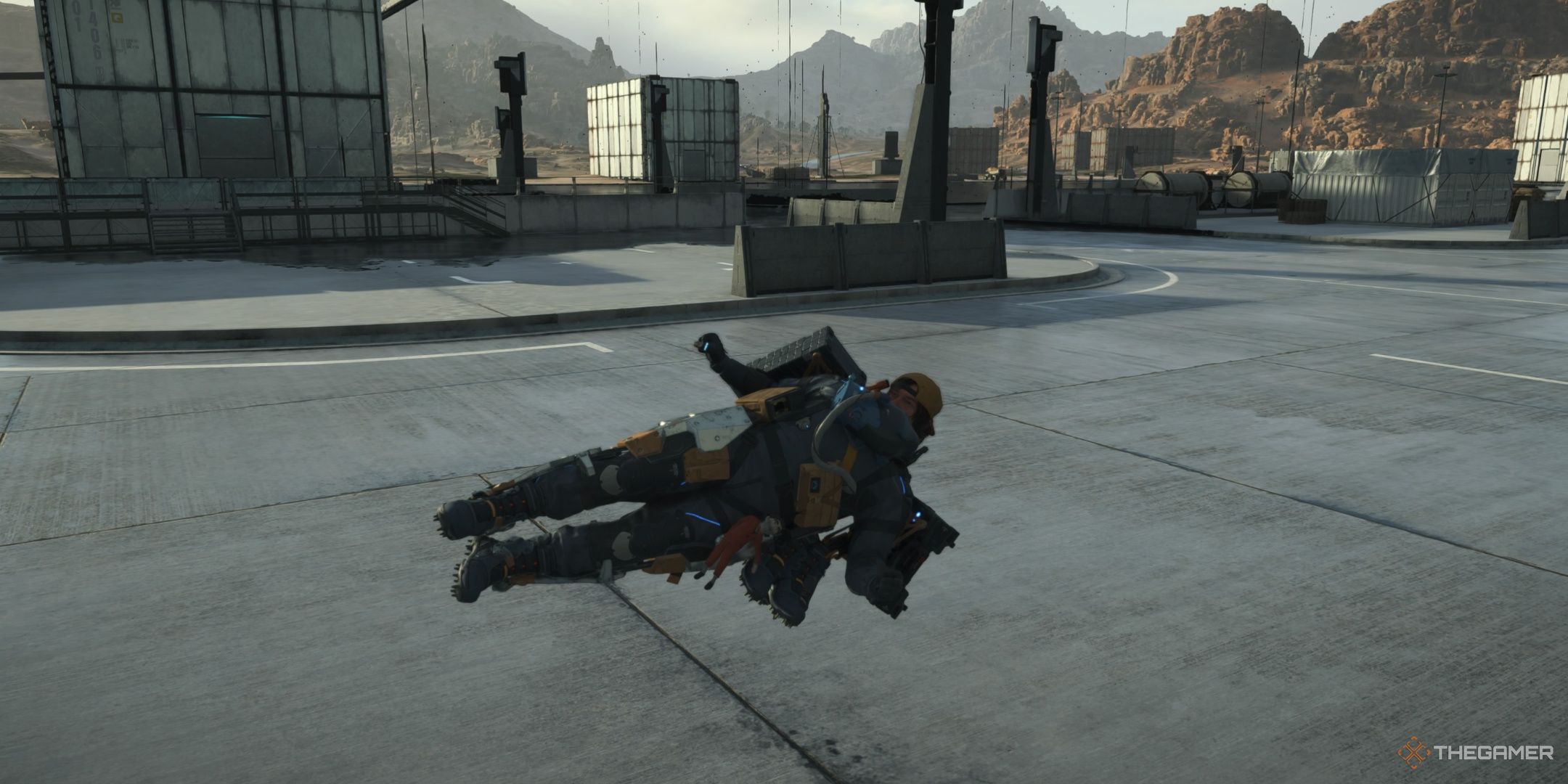 Sam performing a drop kick in death stranding 2.