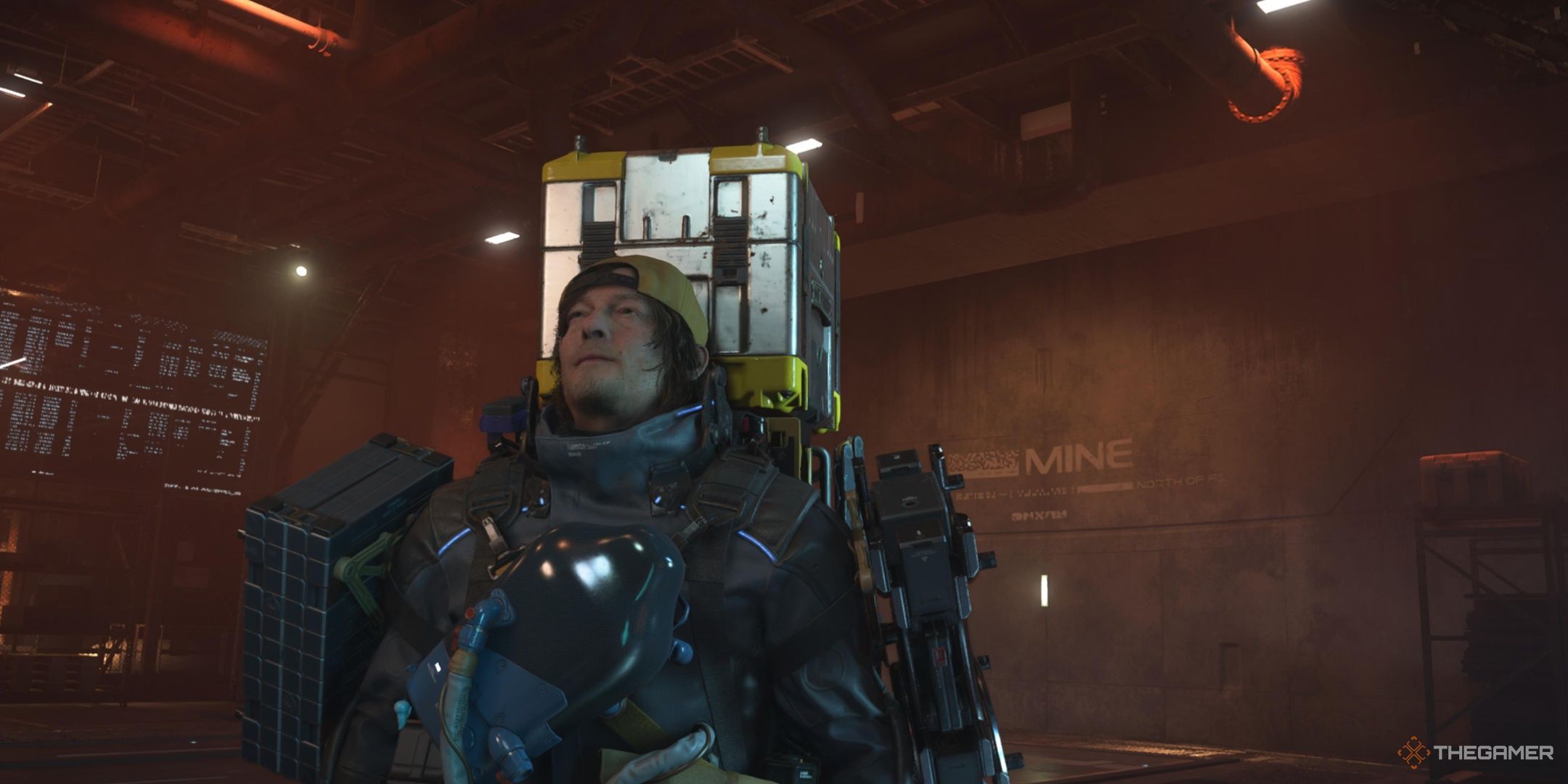 Sam in the interior of a mine in death stranding 2 on the beach.