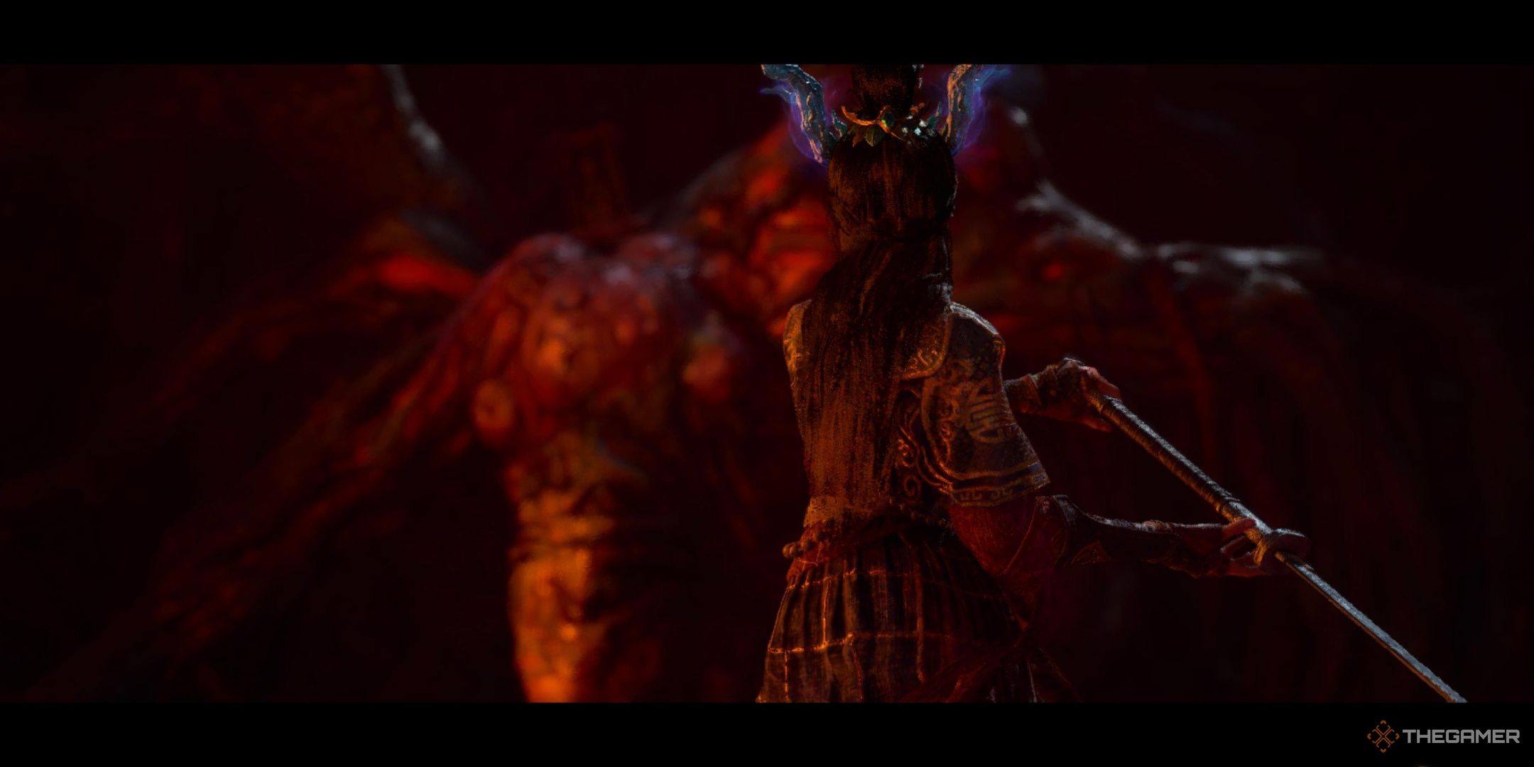 Wuchang holding out her sword before the soulwood in wuchang fallen feathers.