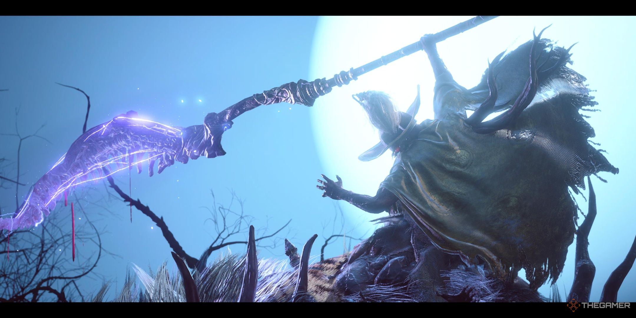 Zhang Xianzhong brandishing a lightning spear with the moon behind him in wuchang: fallen feathers.