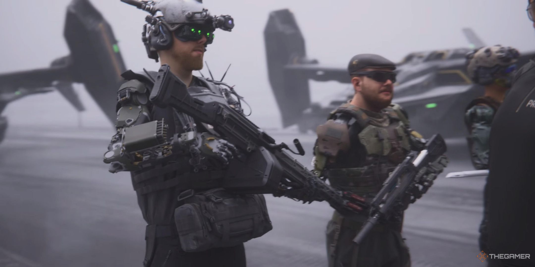 Two soldiers next to each other in a cutscene in Off The Grid.