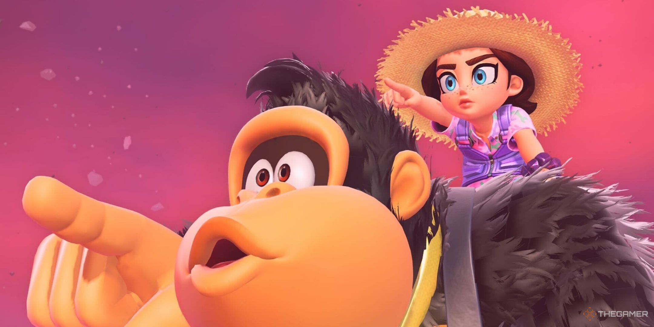 Pauline and DK point at something in Donkey Kong Bananza