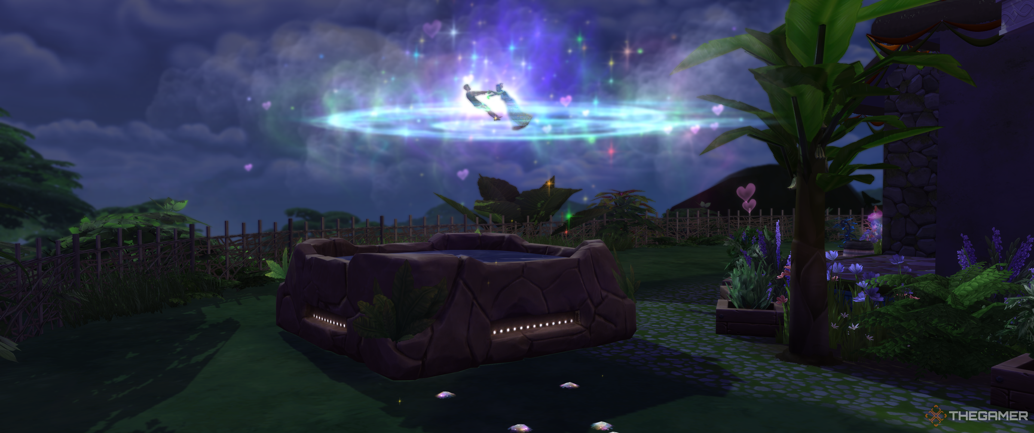Mother nature and a male Sim performing sky woohoo in The Sims 4 Enchanted By Nature.