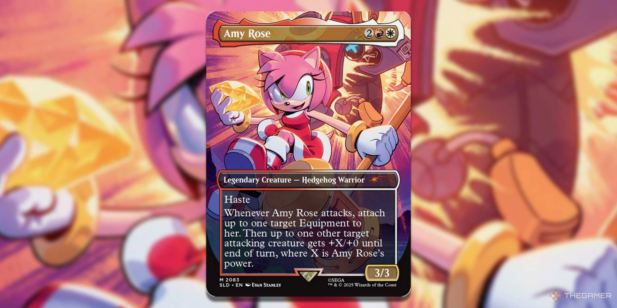 MTG Amy Rose card with the art in the background.