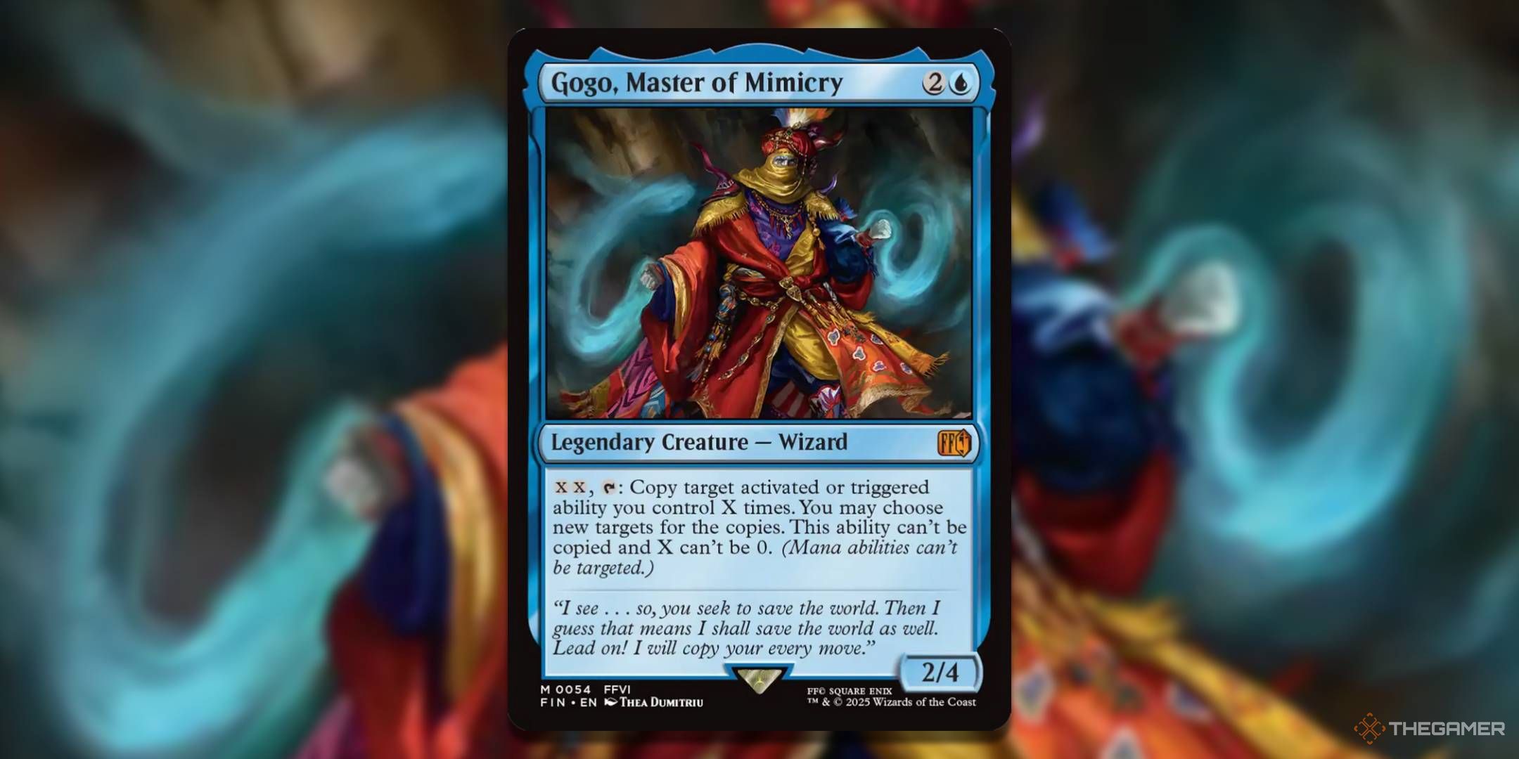 MTG Gogo, Master of Mimicry card with the art in the background.