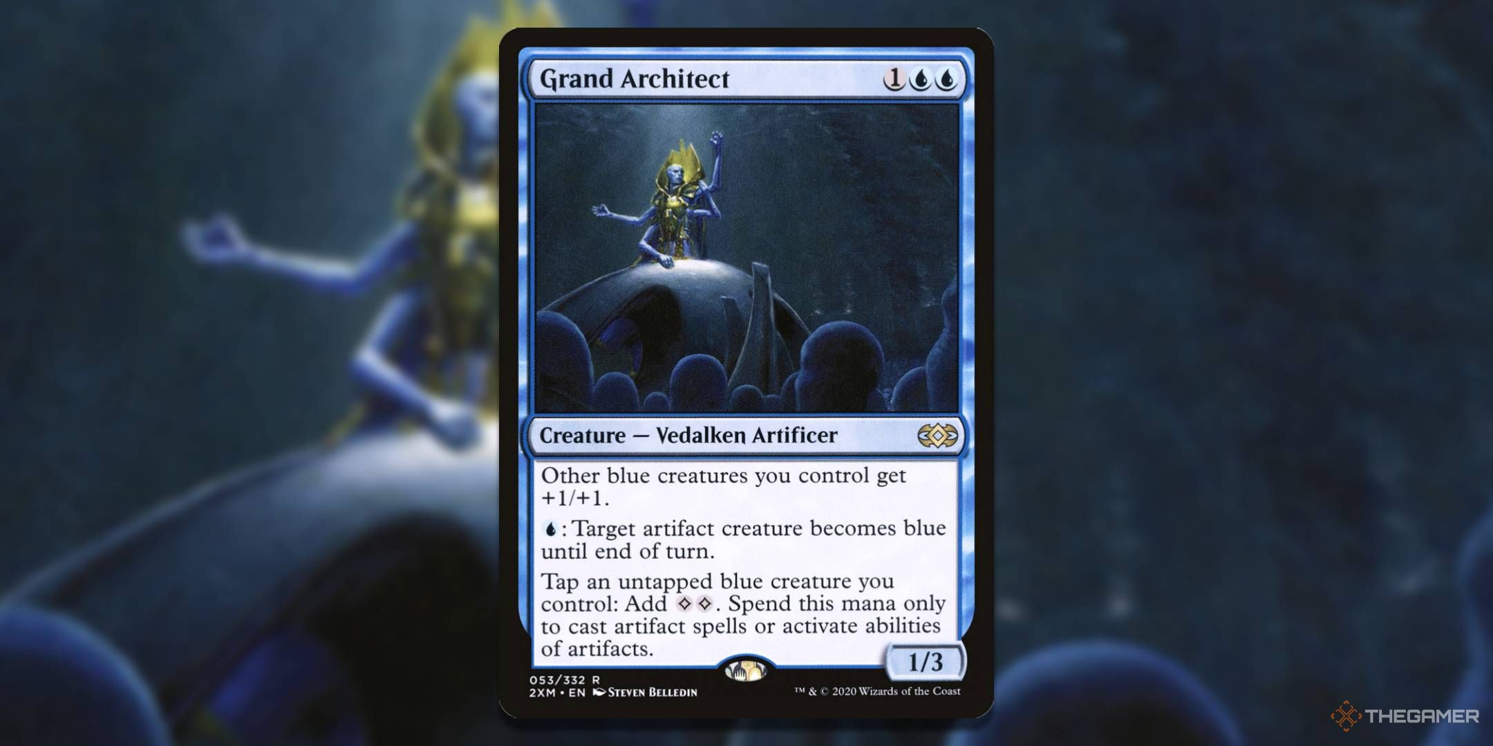 MTG Grand Architect card with the art in the background.