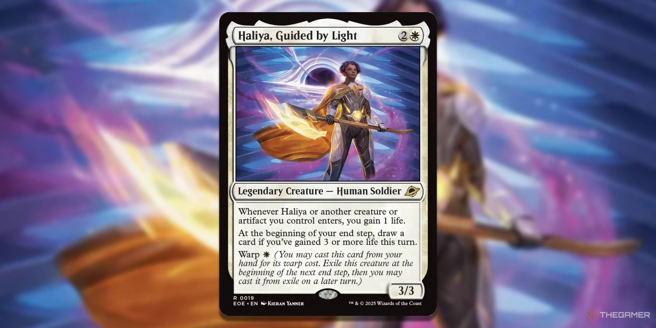 MTG Haliya, Guided by Light card with the art in the background.