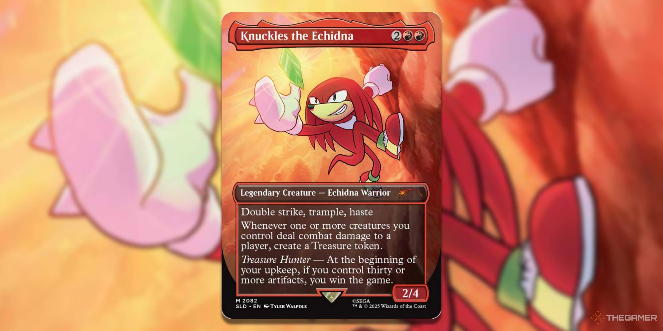 MTG Knuckles the Echidna card with the art in the background.