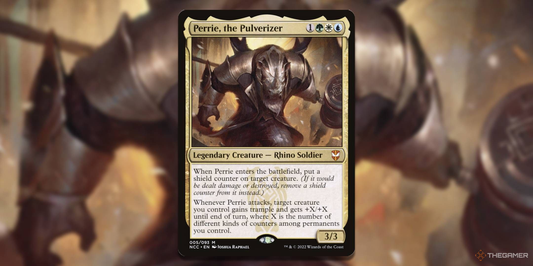MTG Perrie, the Pulverizer card with the art in the background.