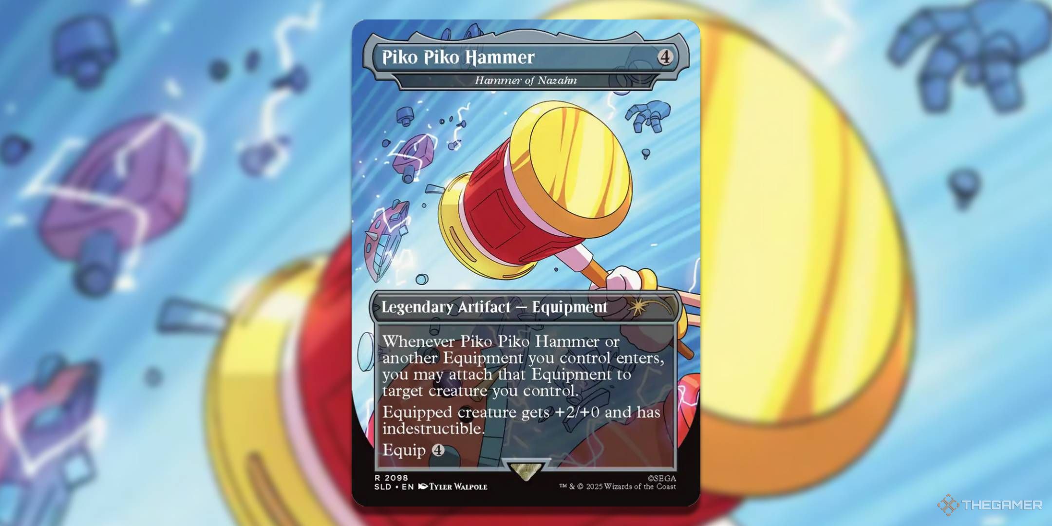 MTG Piko Piko Hammer card with the art in the background.