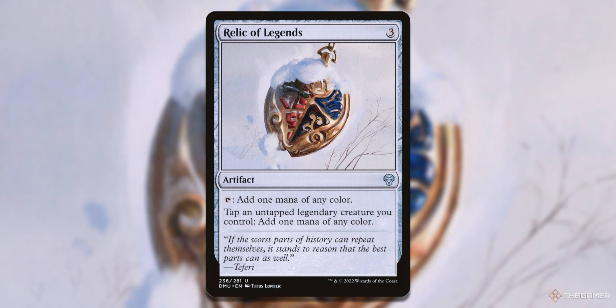 MTG Relic of Legends card with the art in the background.