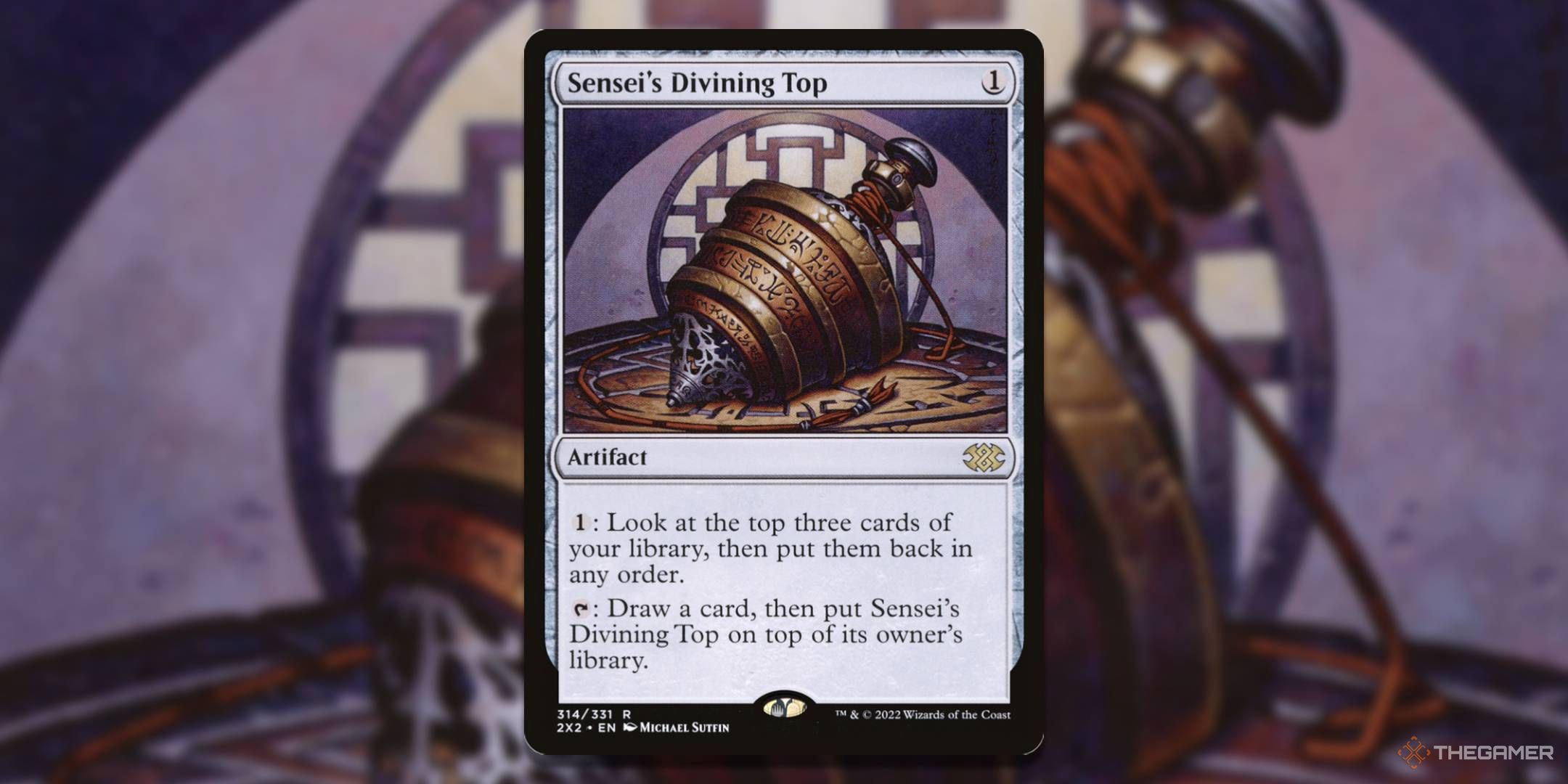 MTG Sensei's Divining Top card with the art in the background.