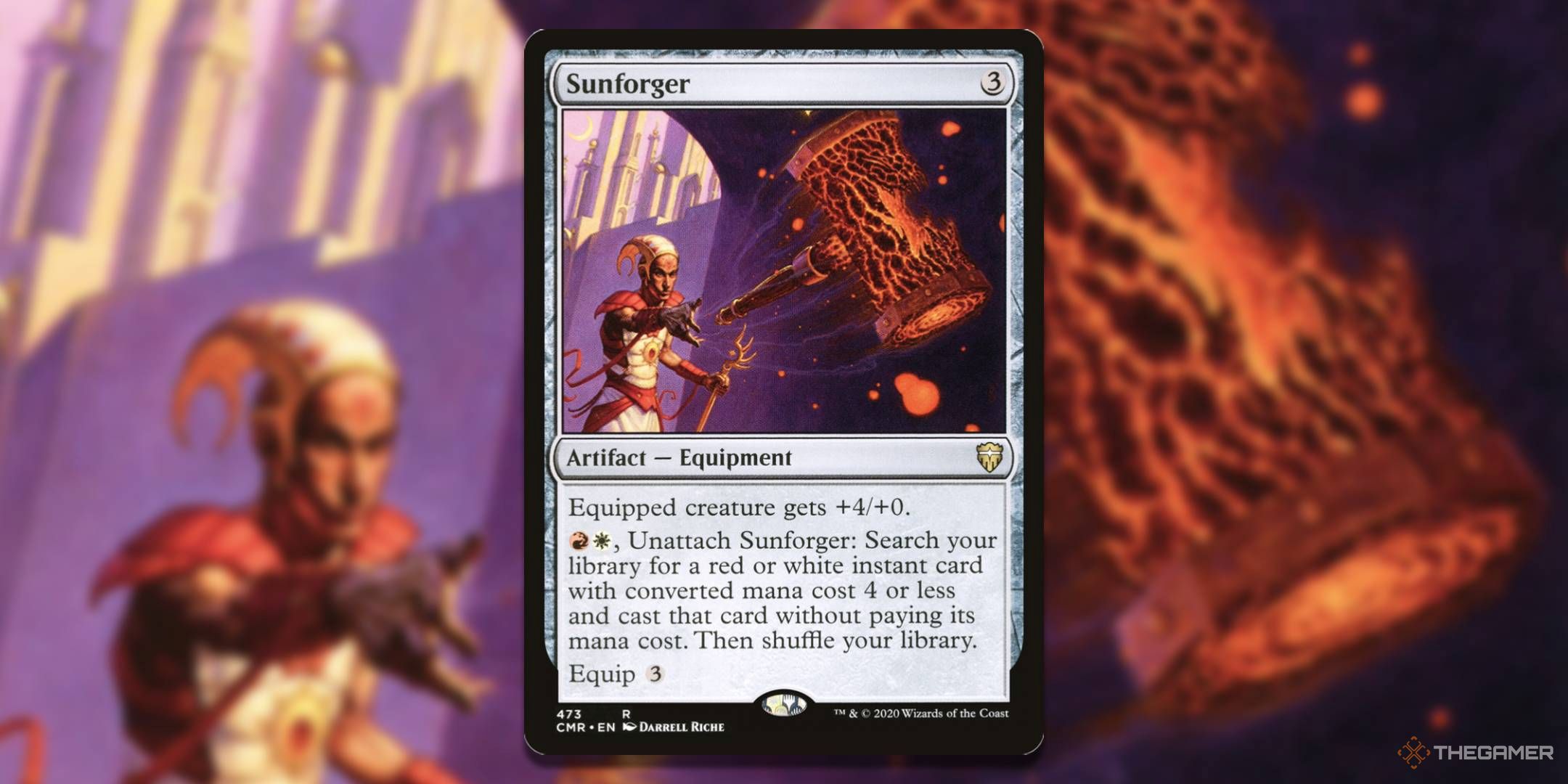 MTG Sunforger card with the art in the background.