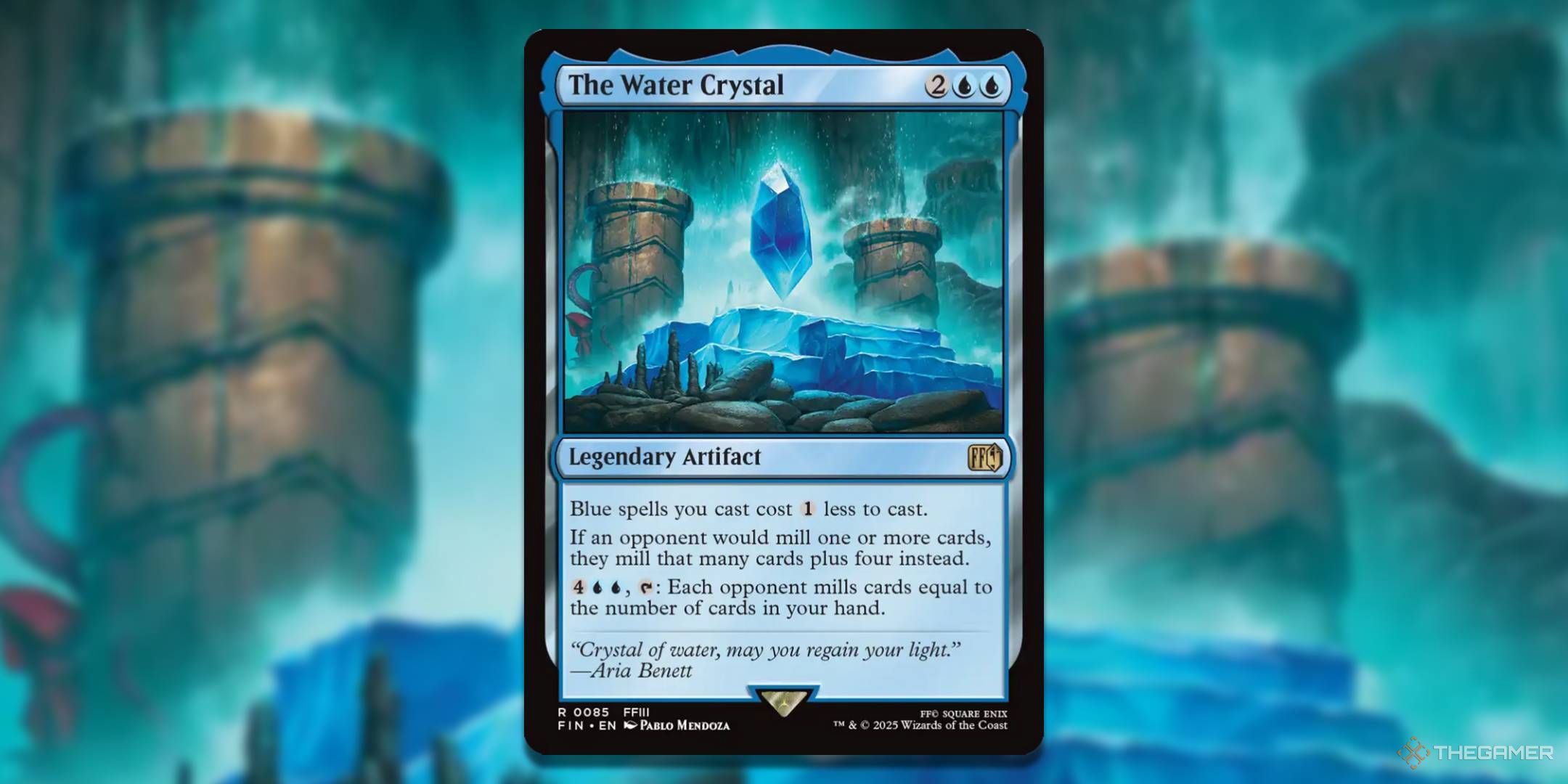 MTG The Water Crystal card with the art in the background.