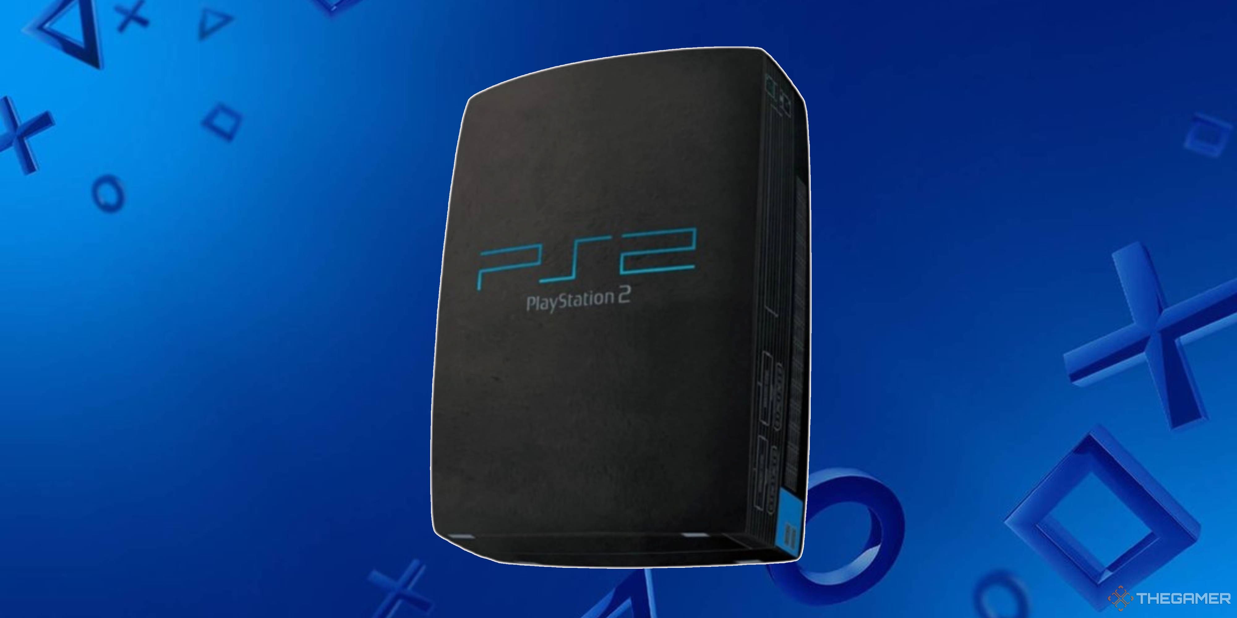 ps2 plush on a blue playstation background.