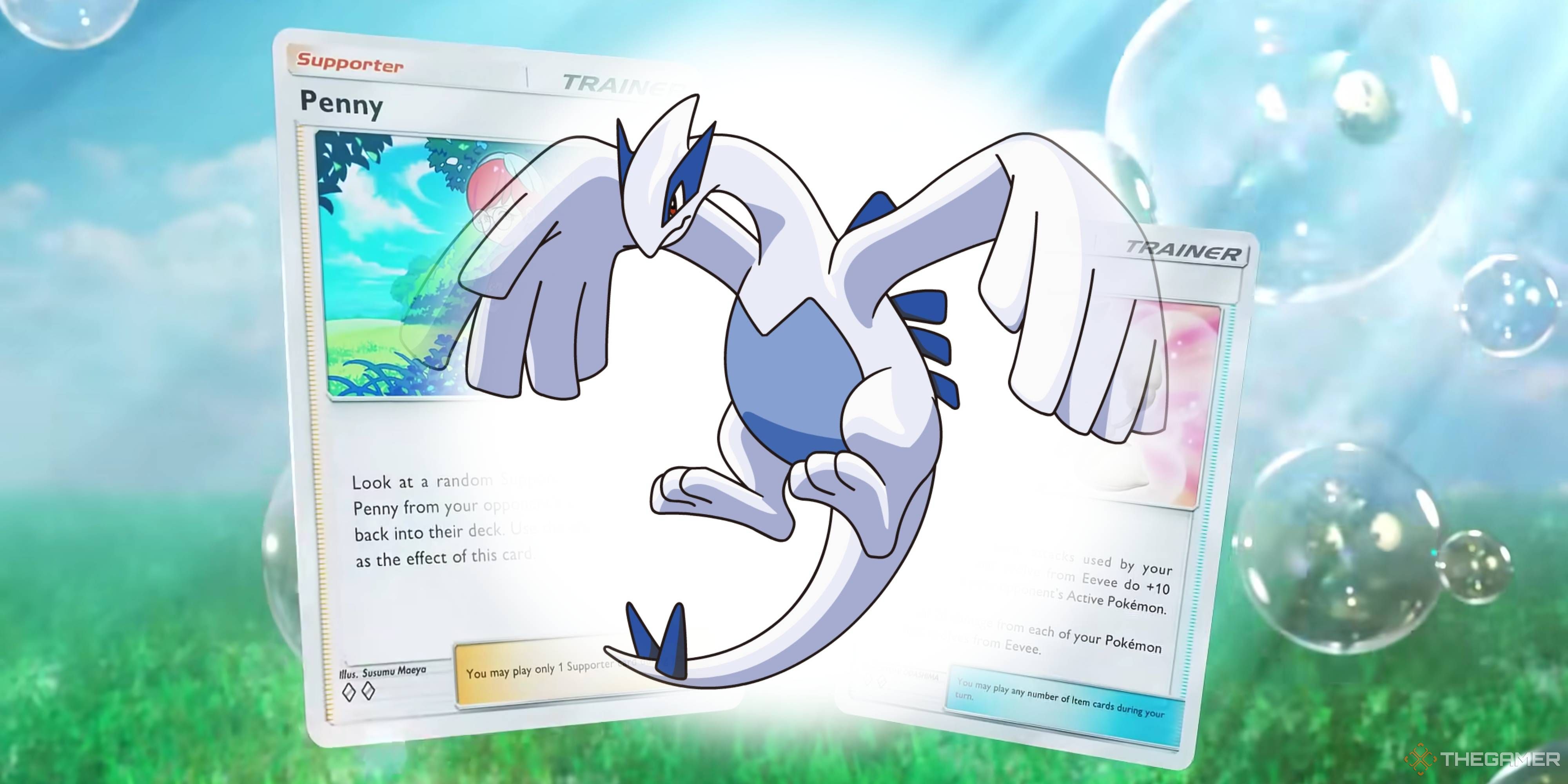 lugia in front of some eevee grove pokemon tcg pocket cards.