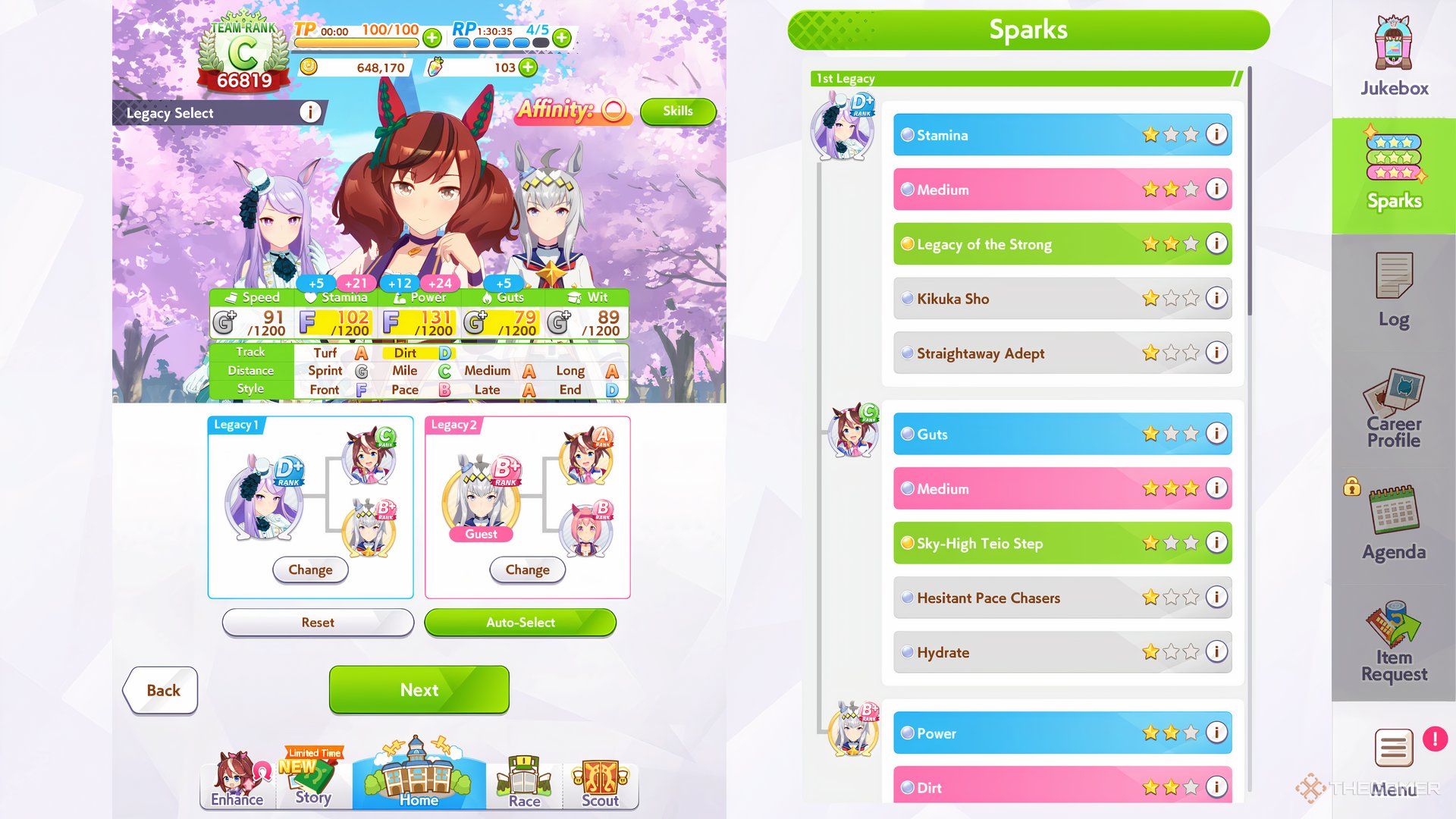 Nice Nature legacies are shown in Umamusume Pretty Derby.