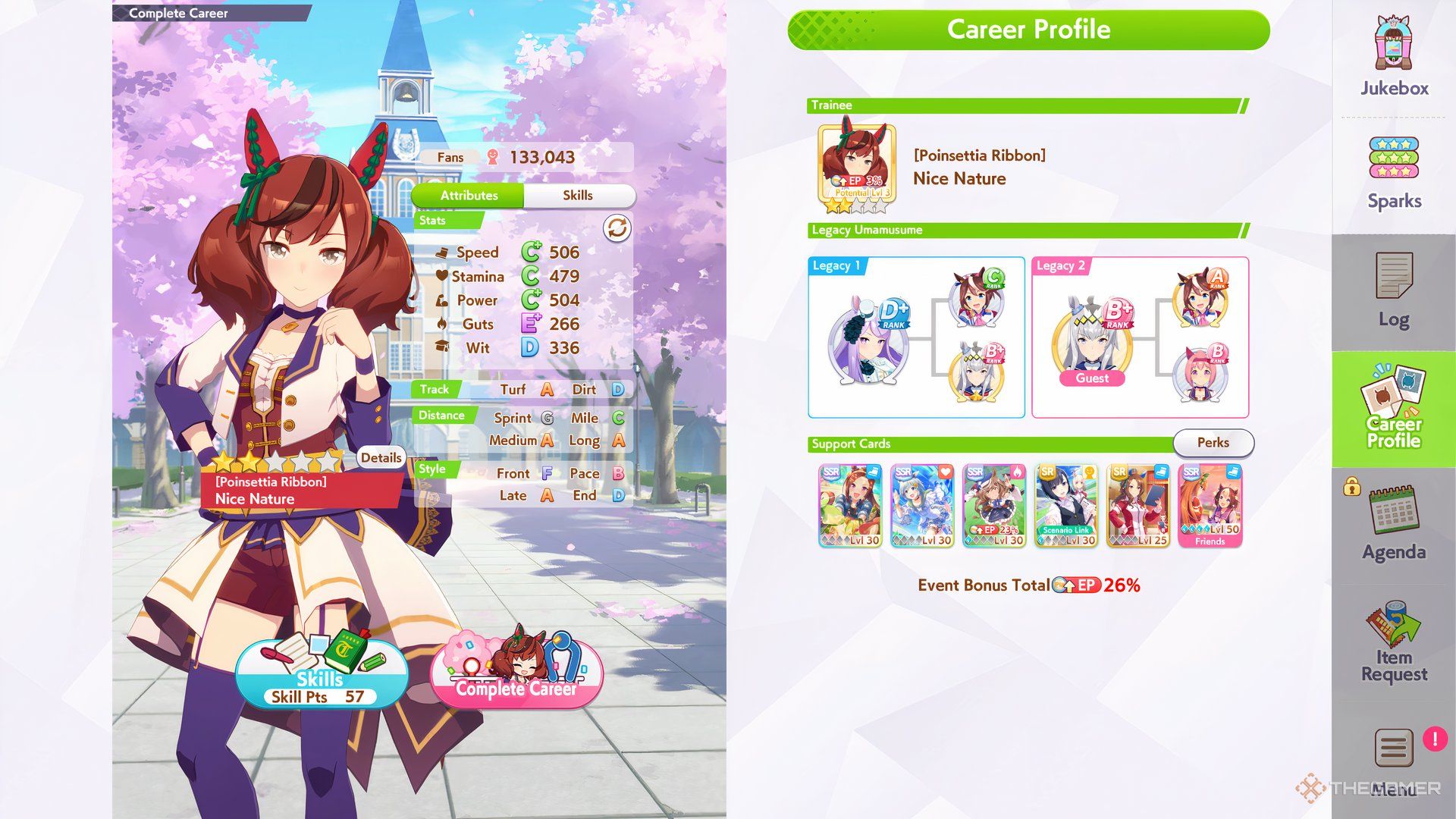 Nice Nature stats are shown in Umamusume Pretty Derby.