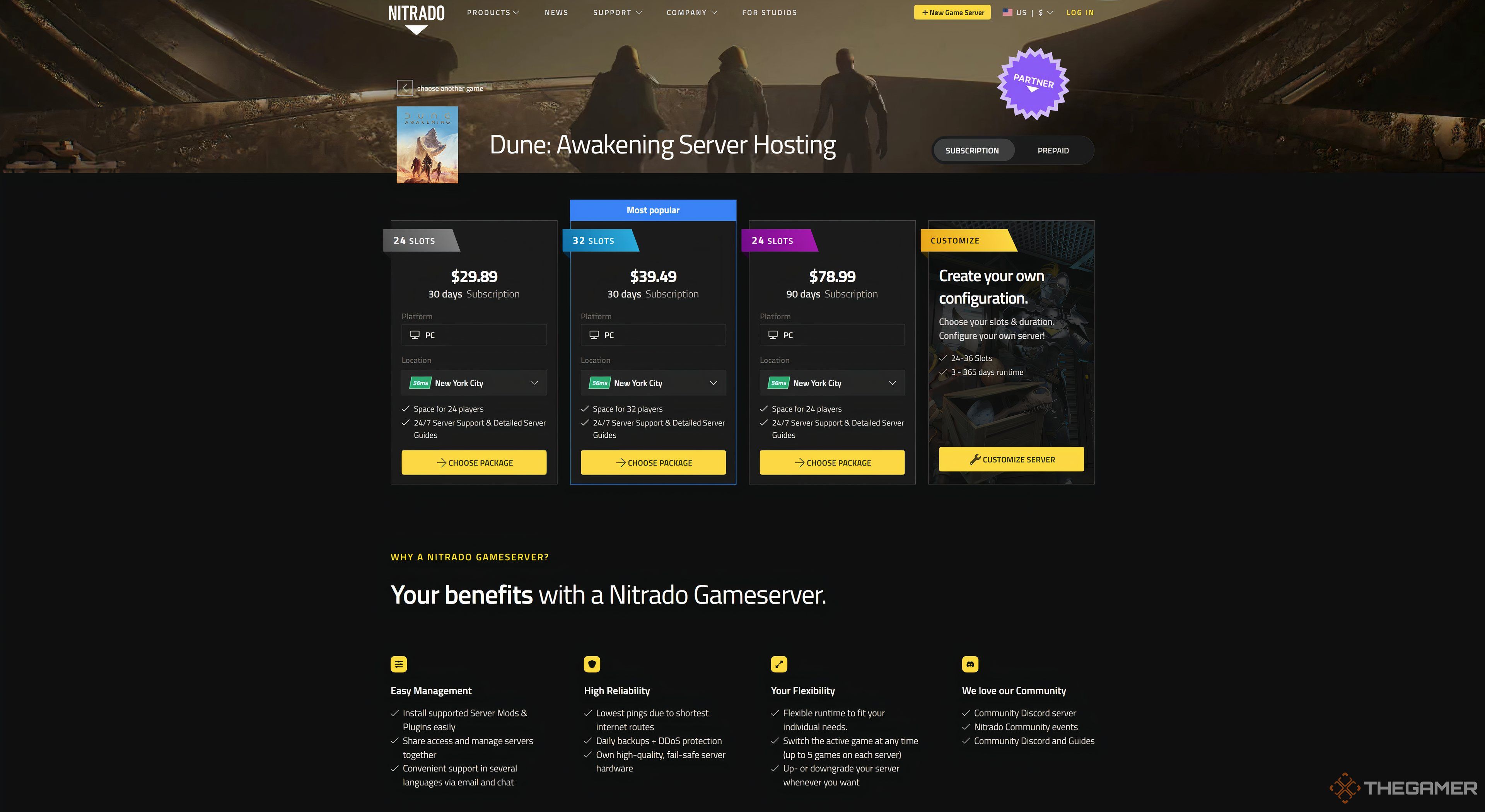 Nitrado Dune Awakening Server Hosting Website.