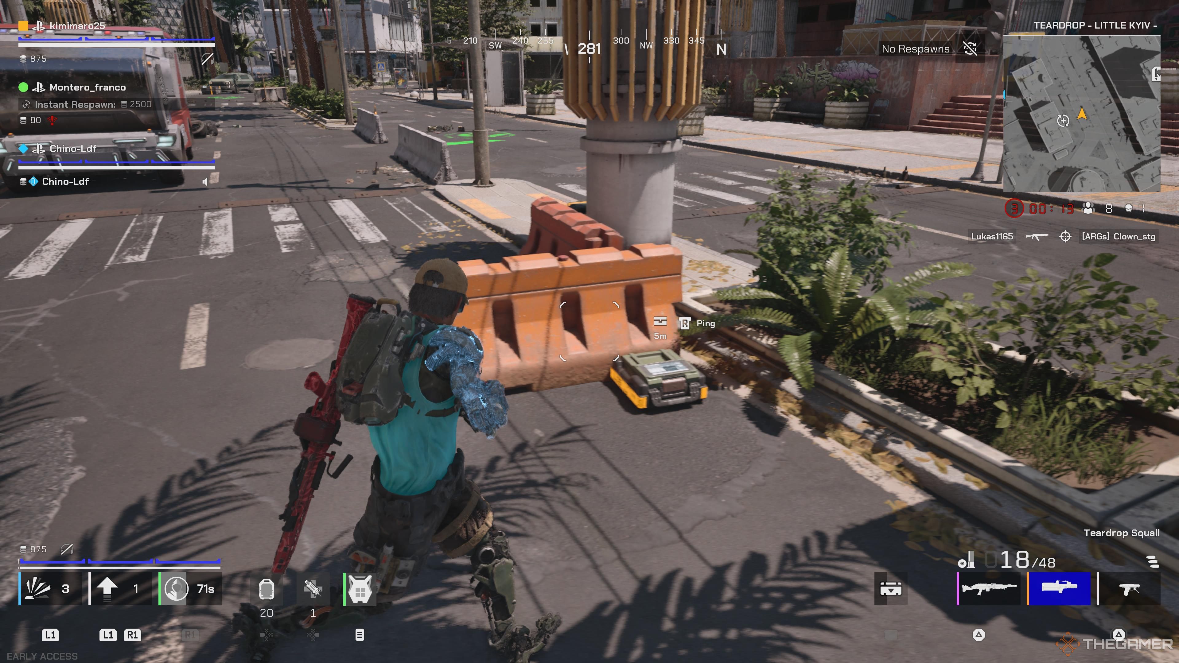 The player looking at a small box with cas in Off The Grid.