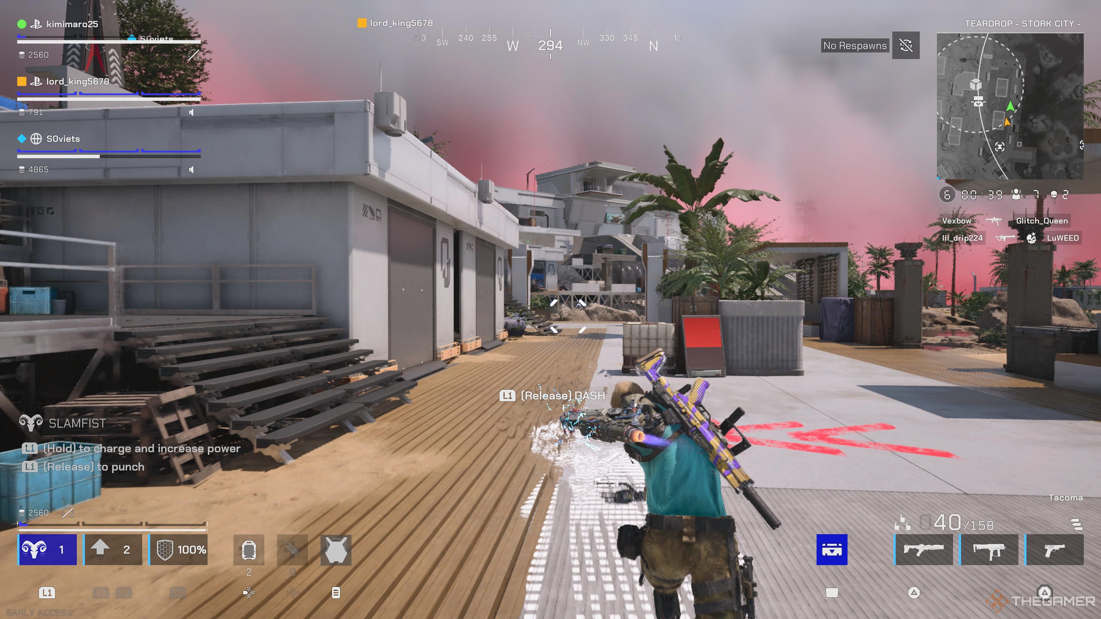 The player using a cyberlimb that charges forward in Off The Grid.