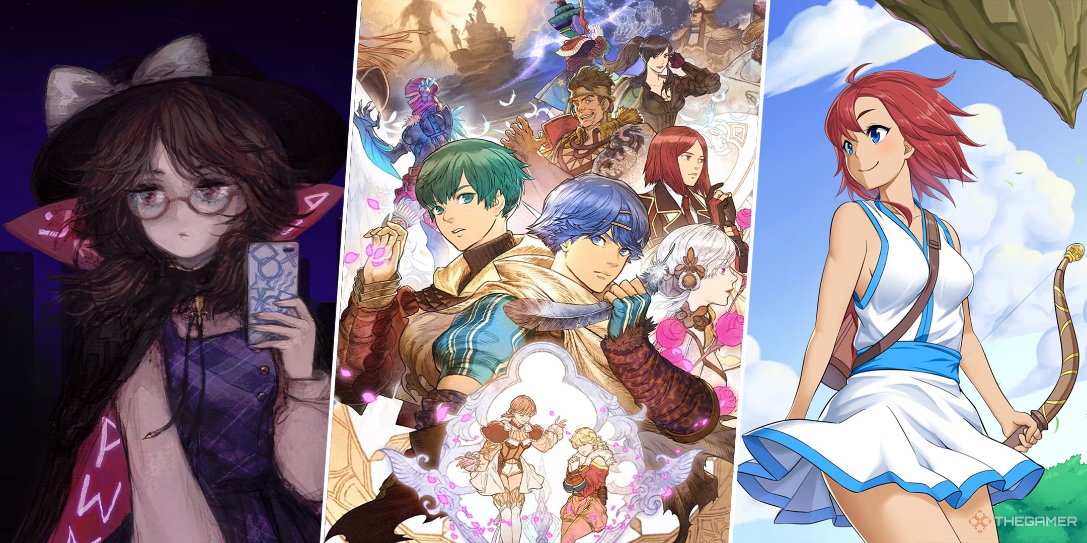 A split image featuring Touhou Artificial Dream in Arcadia, Baten Kaitos 1 and 2 HD Remaster, and Ara Fell: Enhanced Edition.