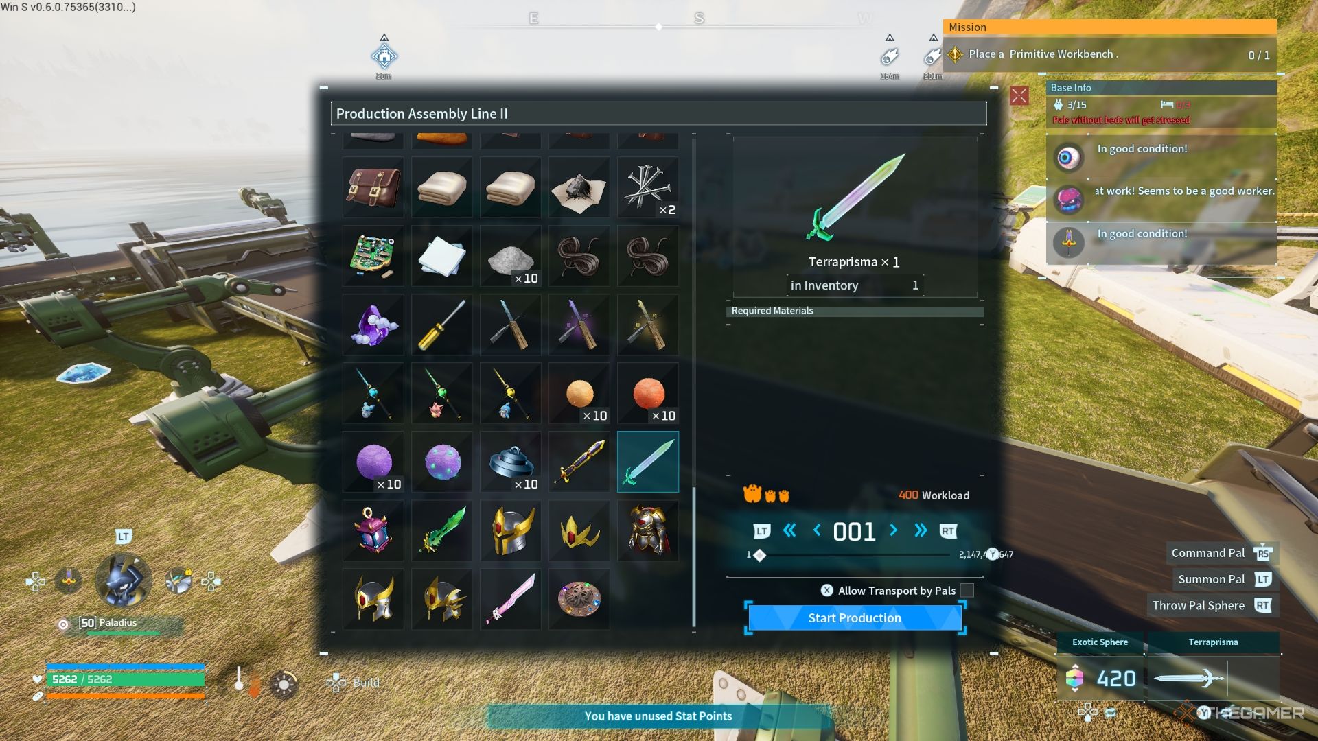 Player about to craft Terraprisma - Palworld