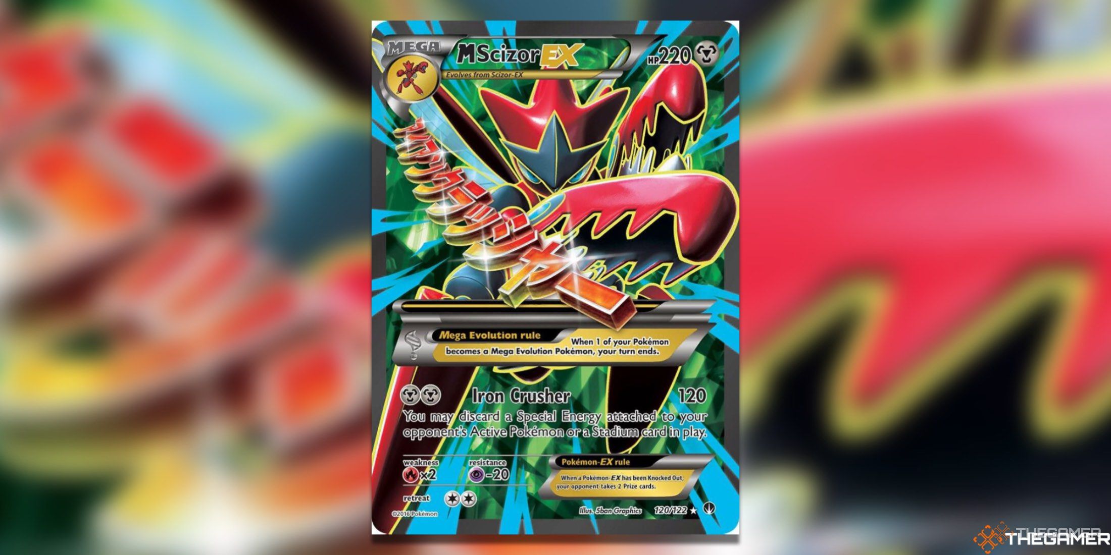The Mega Evolutions M Scizor EX from the Pokemon TCG.