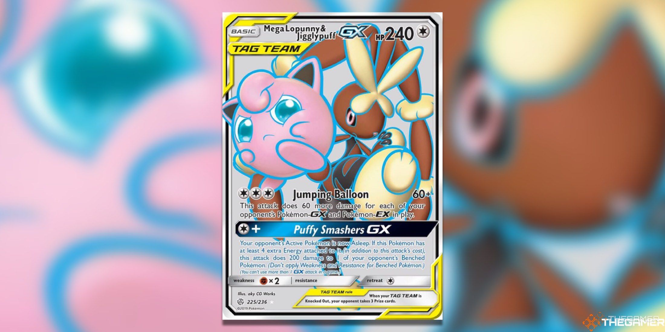 The Mega Evolutions Mega Lopunny & Jigglypuff GX from the Pokemon TCG.