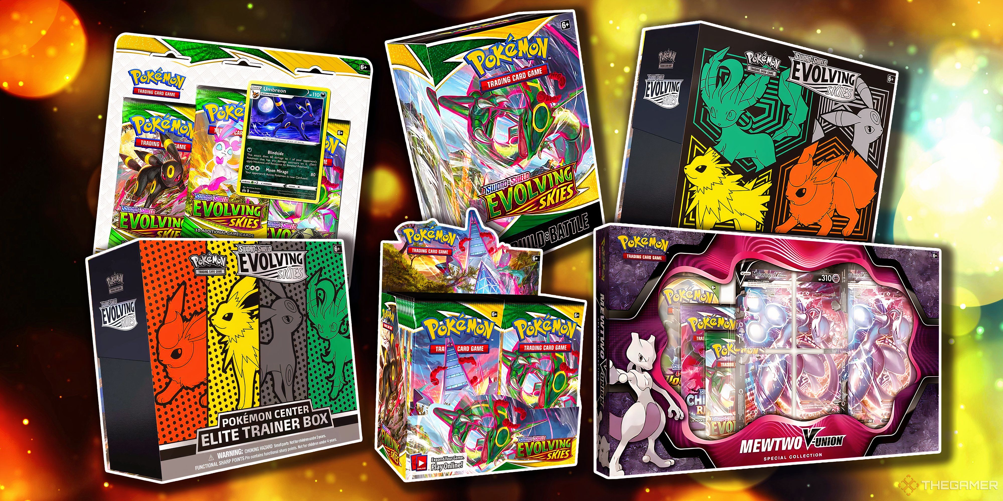A collage of the most Valuable Evolving Skies Products from the Pokemon TCG.