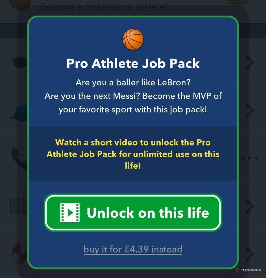 Pro Athlete Job Pack offer in BitLife.