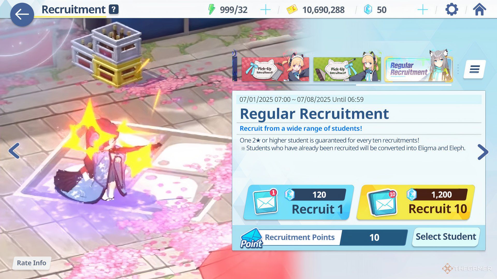 Regular Recruitment Banner is shown in Blue Archive.