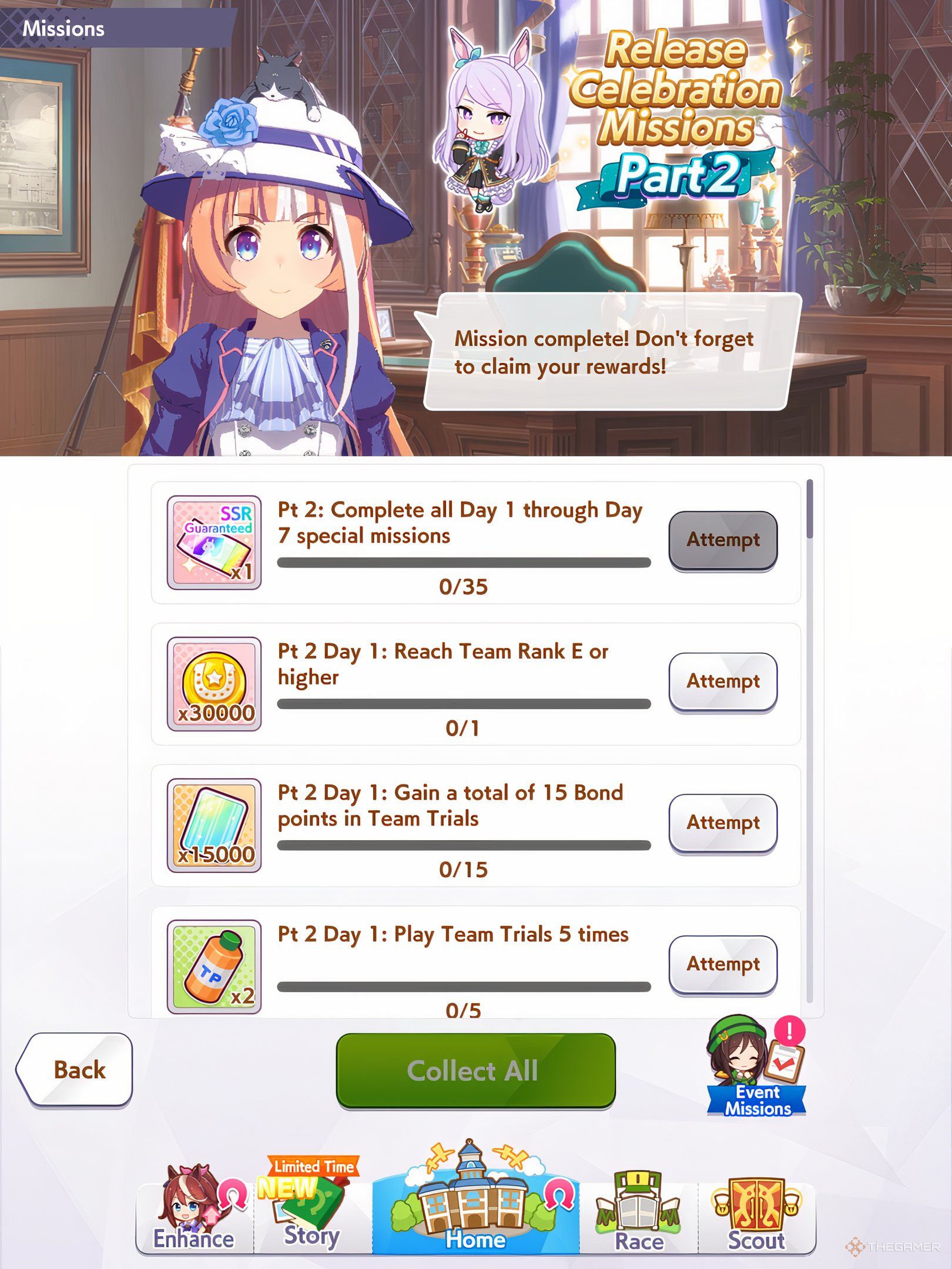 Release Celebration Mission Part 2 are shown in Umamusume Pretty Derby.