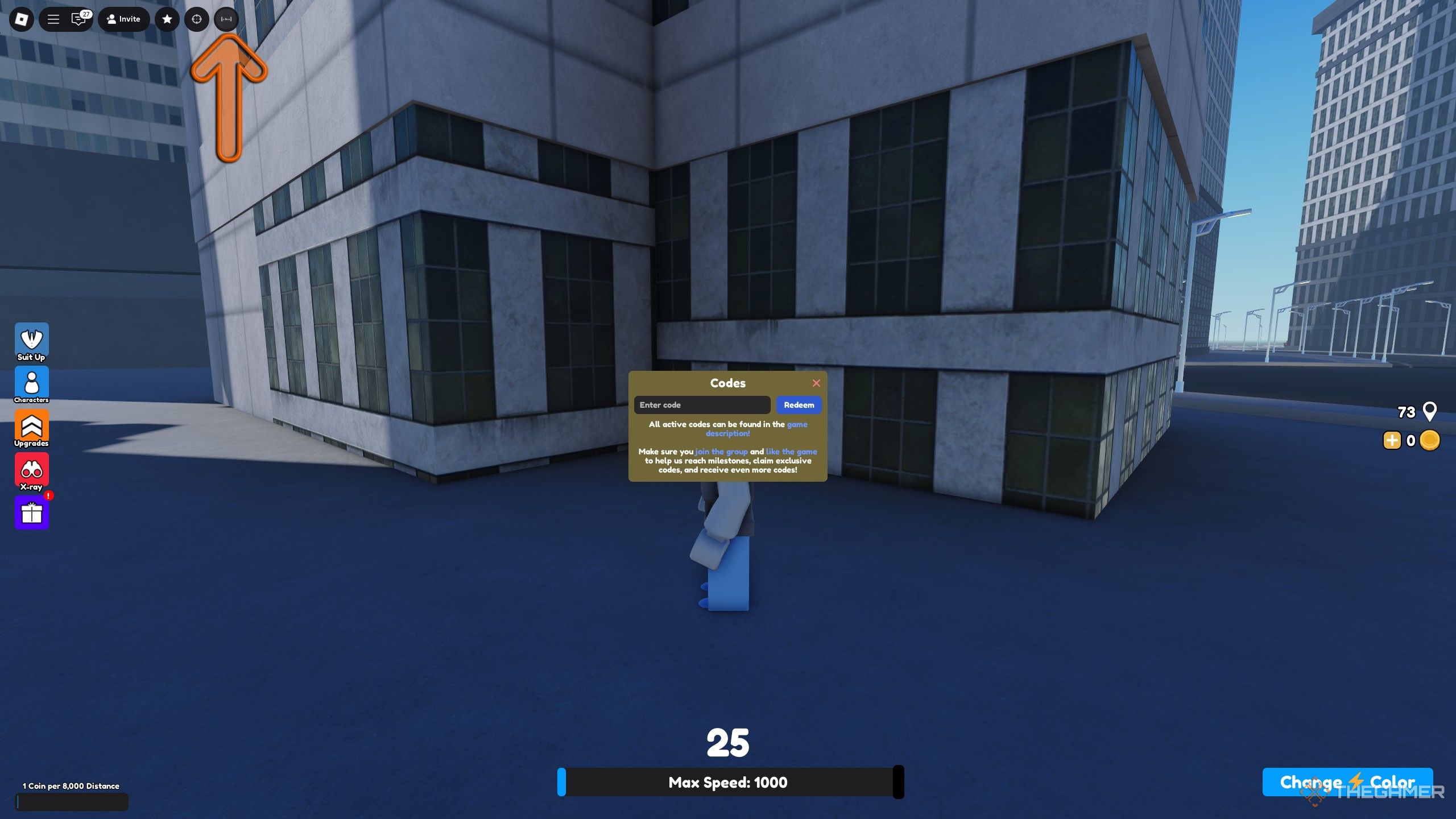 the codes box in Gather Speed on Roblox